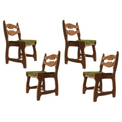 Lot de 4 chaises de salle à manger Guillerme et Chabron en chêne massif France 1950 Brutalist 