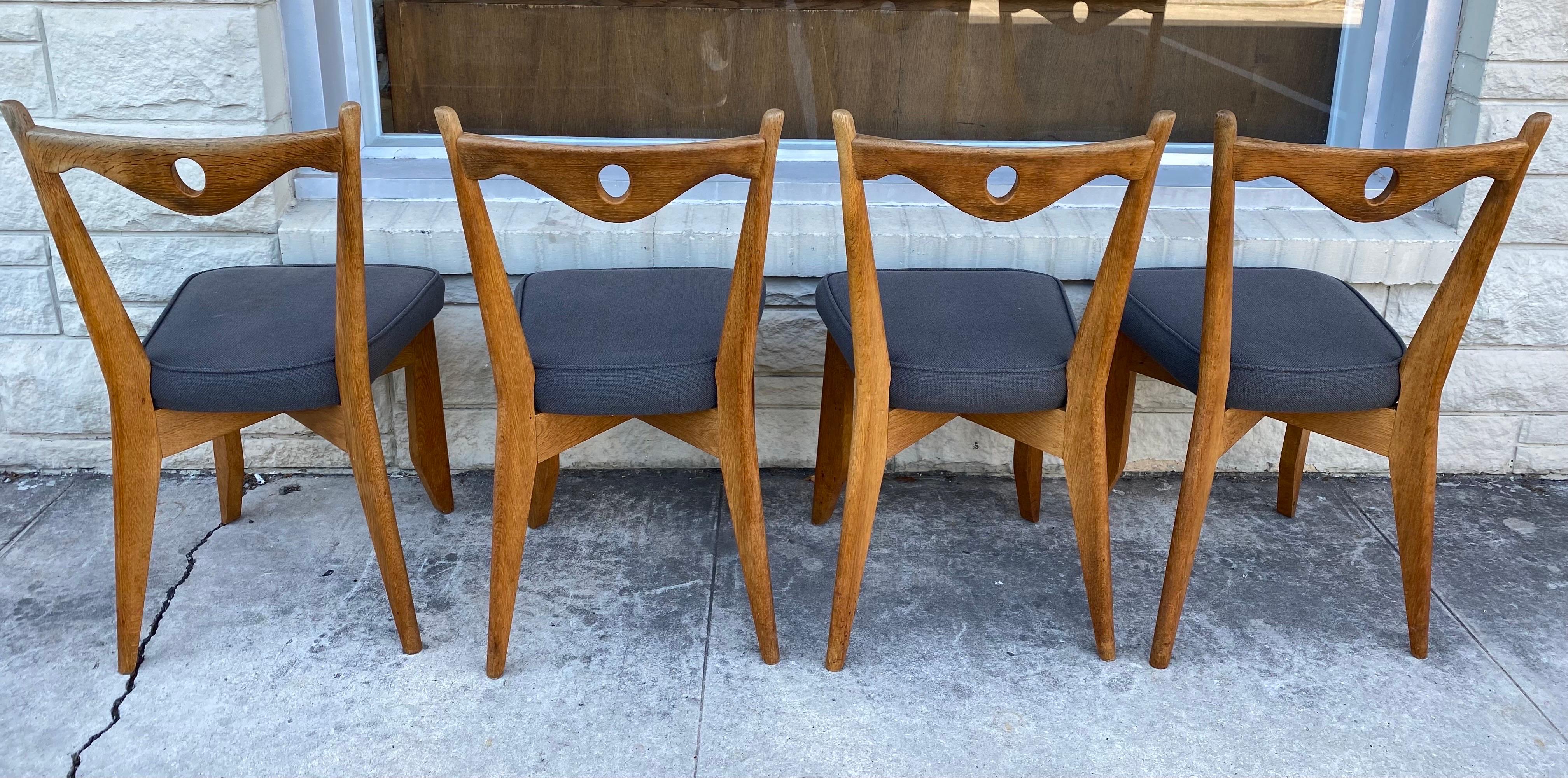 Brutalist Set of 4 Guillerme et Chambron Dining Chairs, France For Sale