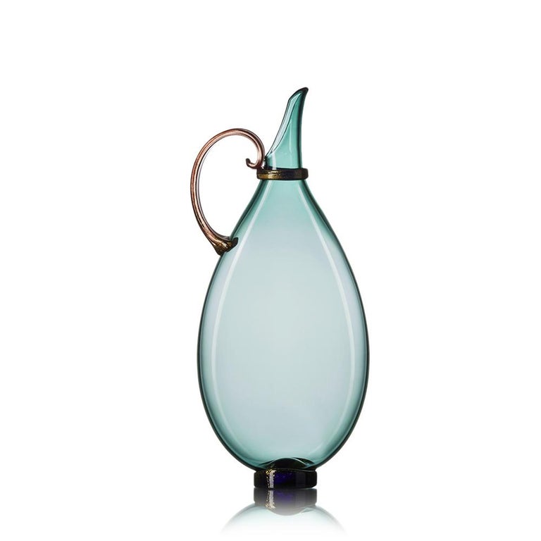 Modern Set of Four Hand Blown Glass Amphora Decanters by Vetro Vero, Select Jewel Tones For Sale