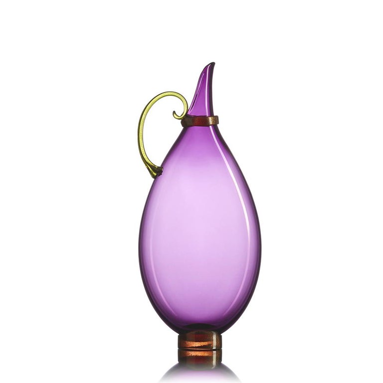 Hand-Crafted Set of Four Hand Blown Glass Amphora Decanters by Vetro Vero, Select Jewel Tones For Sale
