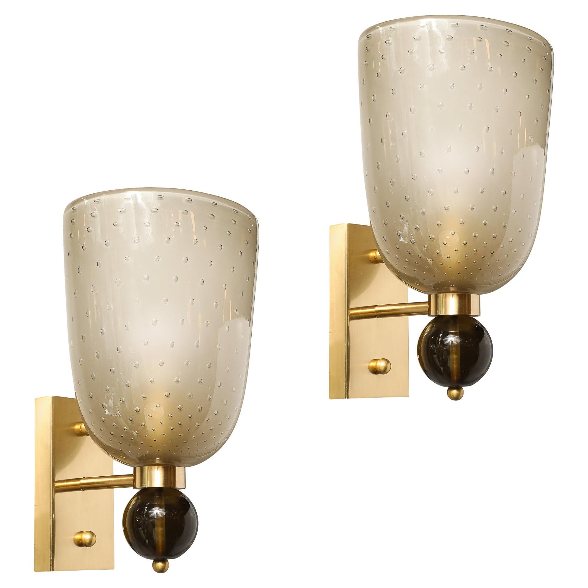 italien Ensemble de 4 appliques en verre dépoli de Murano soufflé à la main avec détails de Murine et de goutte orbitale en vente