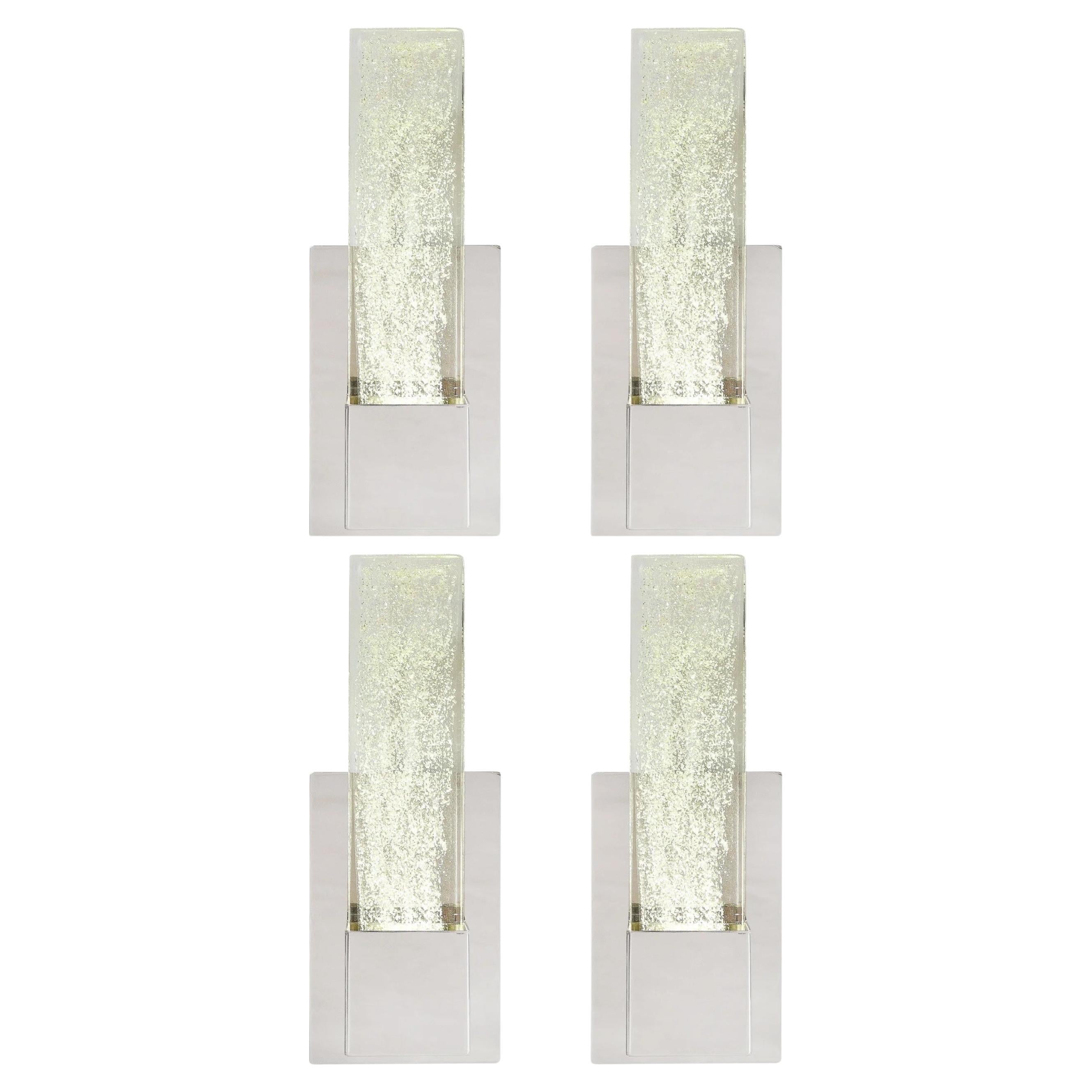 Set of 4 Hand Blown Murano Glass Sconces in Nickel W/ 24-Karat Gold Flecks For Sale