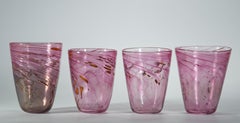 Set of 4 Hand Blown Tumblers Glasses, American Studio Art Glass 1988