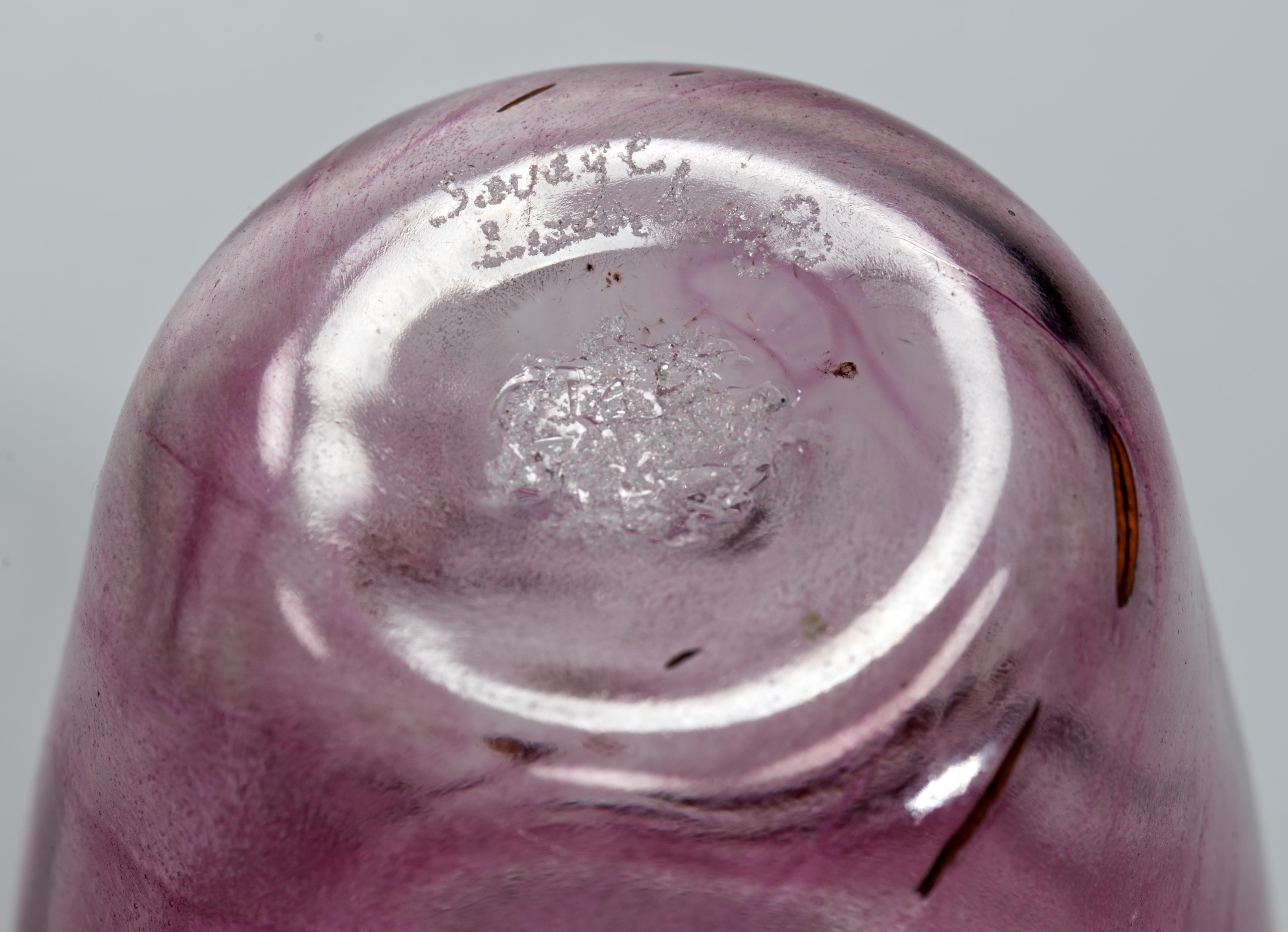 Ensemble de 4 verres à pied soufflés à la main, verre d'art américain Studio A 1988 en vente 1