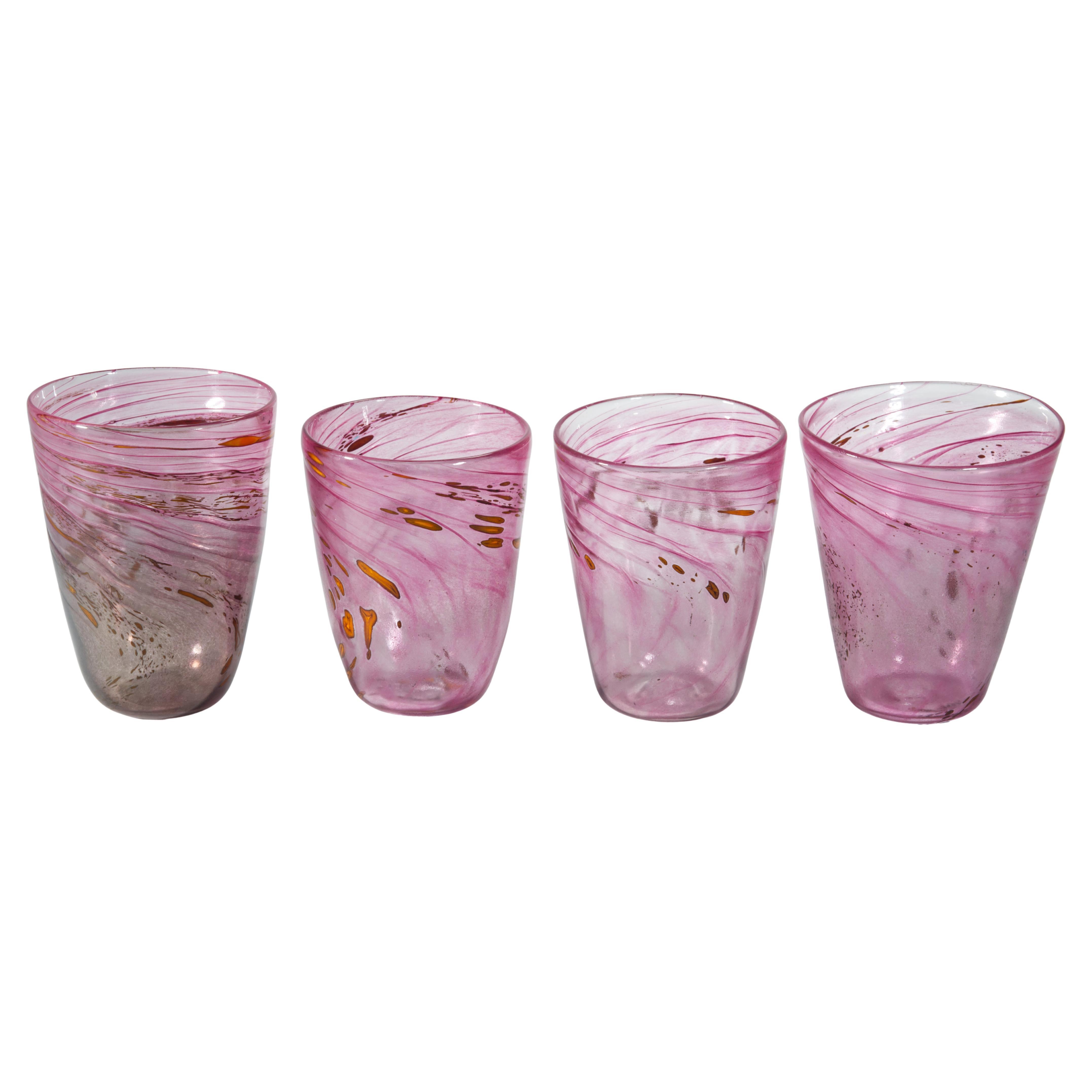 Ensemble de 4 verres à pied soufflés à la main, verre d'art américain Studio A 1988 en vente