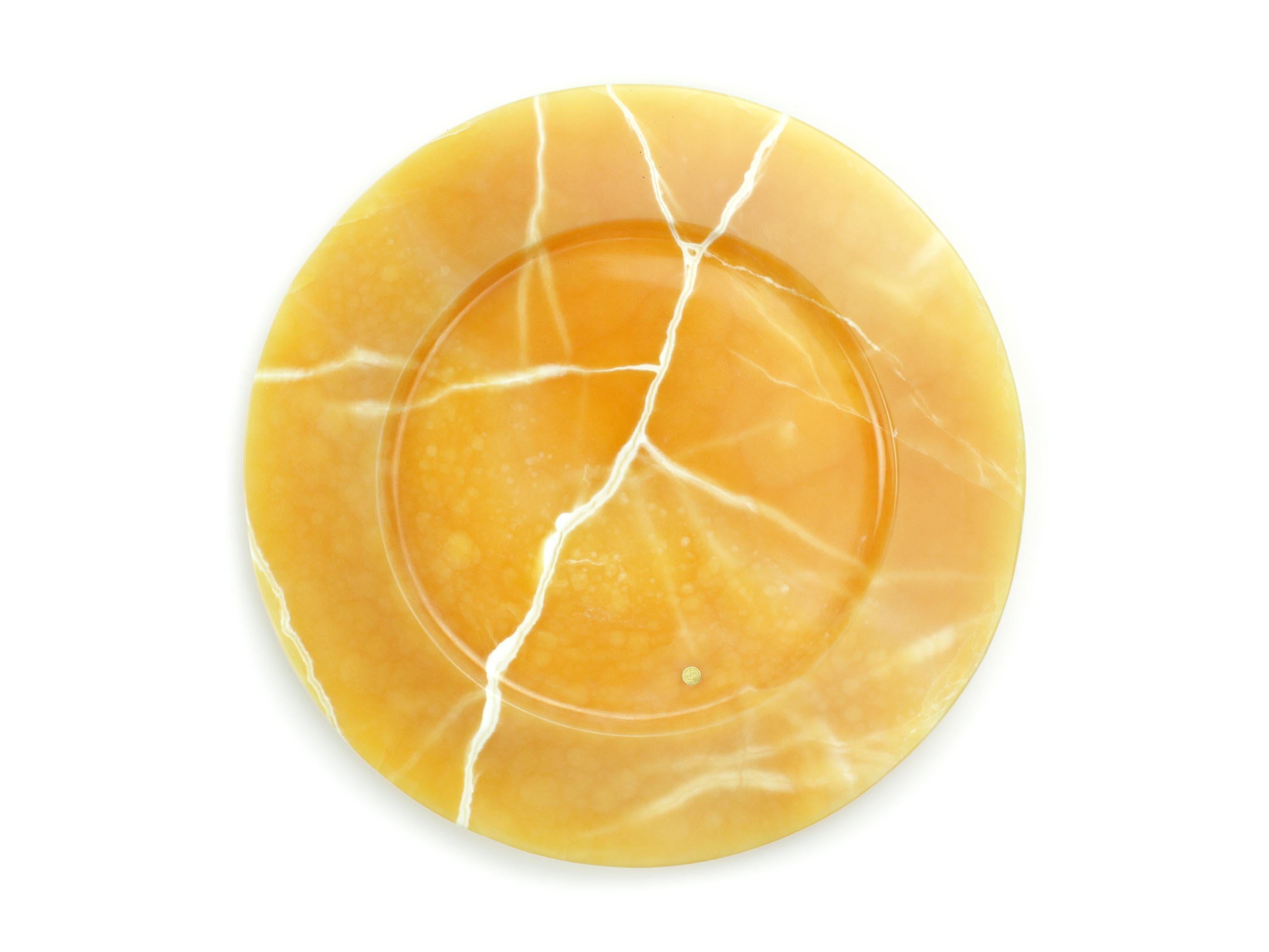Charger Plate Platters Serveware Orange Set Onyx Marble Handmade Collectible In New Condition For Sale In Ancona, Marche