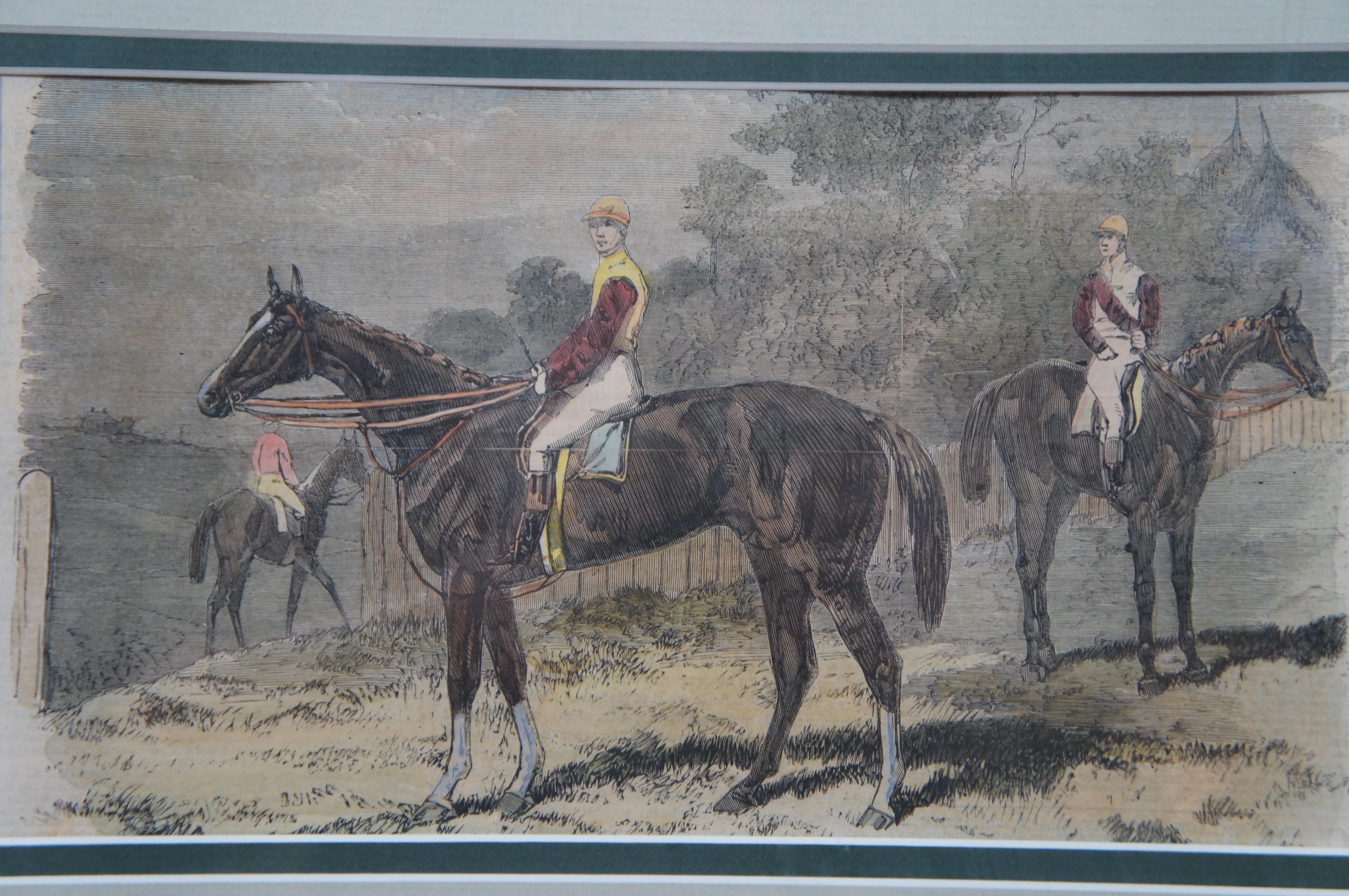 Set of 4 Hand Colored 19th C. Engravings Horse Jockeys Equestrian Derby Framed  For Sale 5