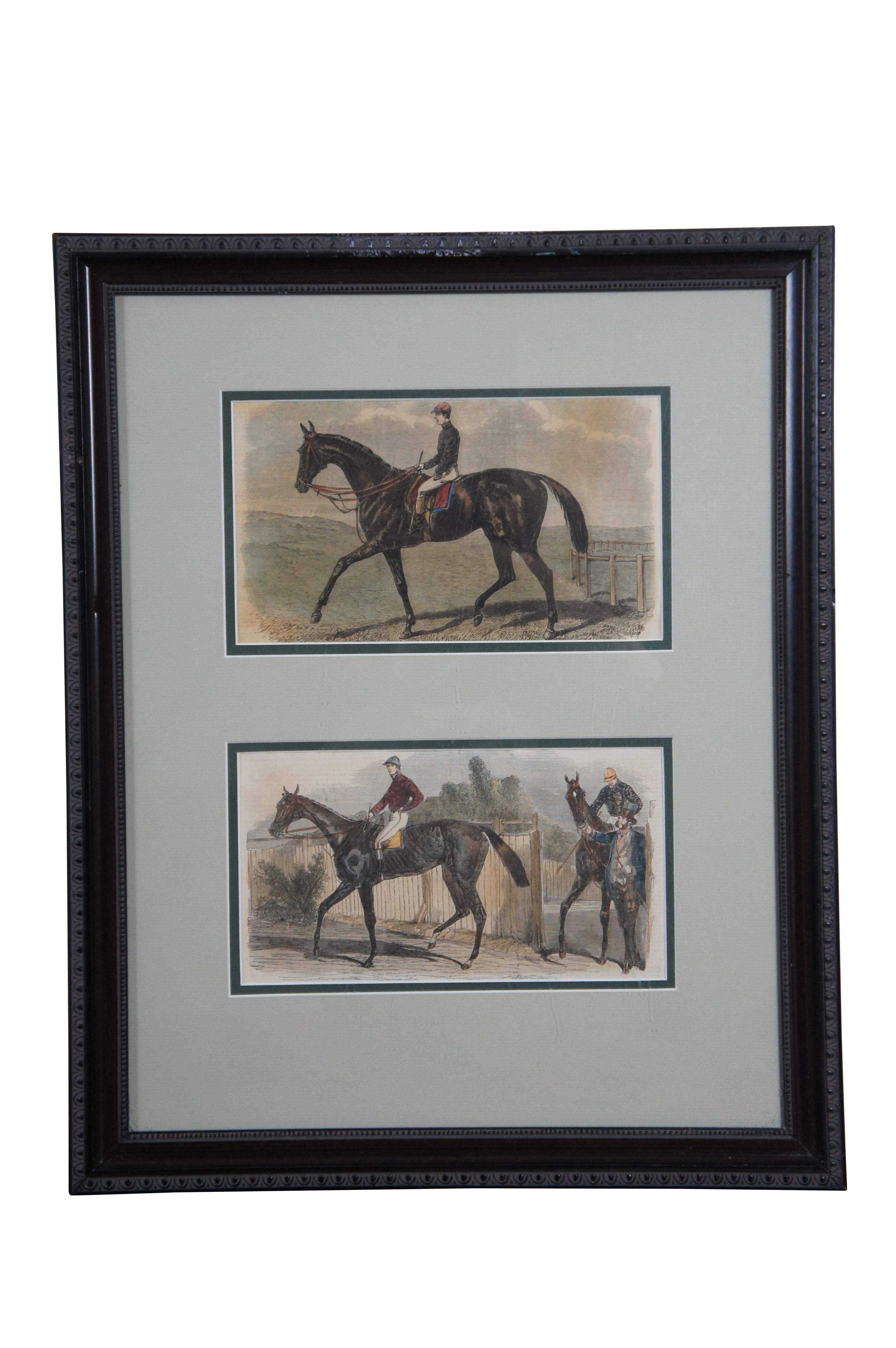 Set of four mid to late 19th century hand colored engravings, framed in pairs, including: 