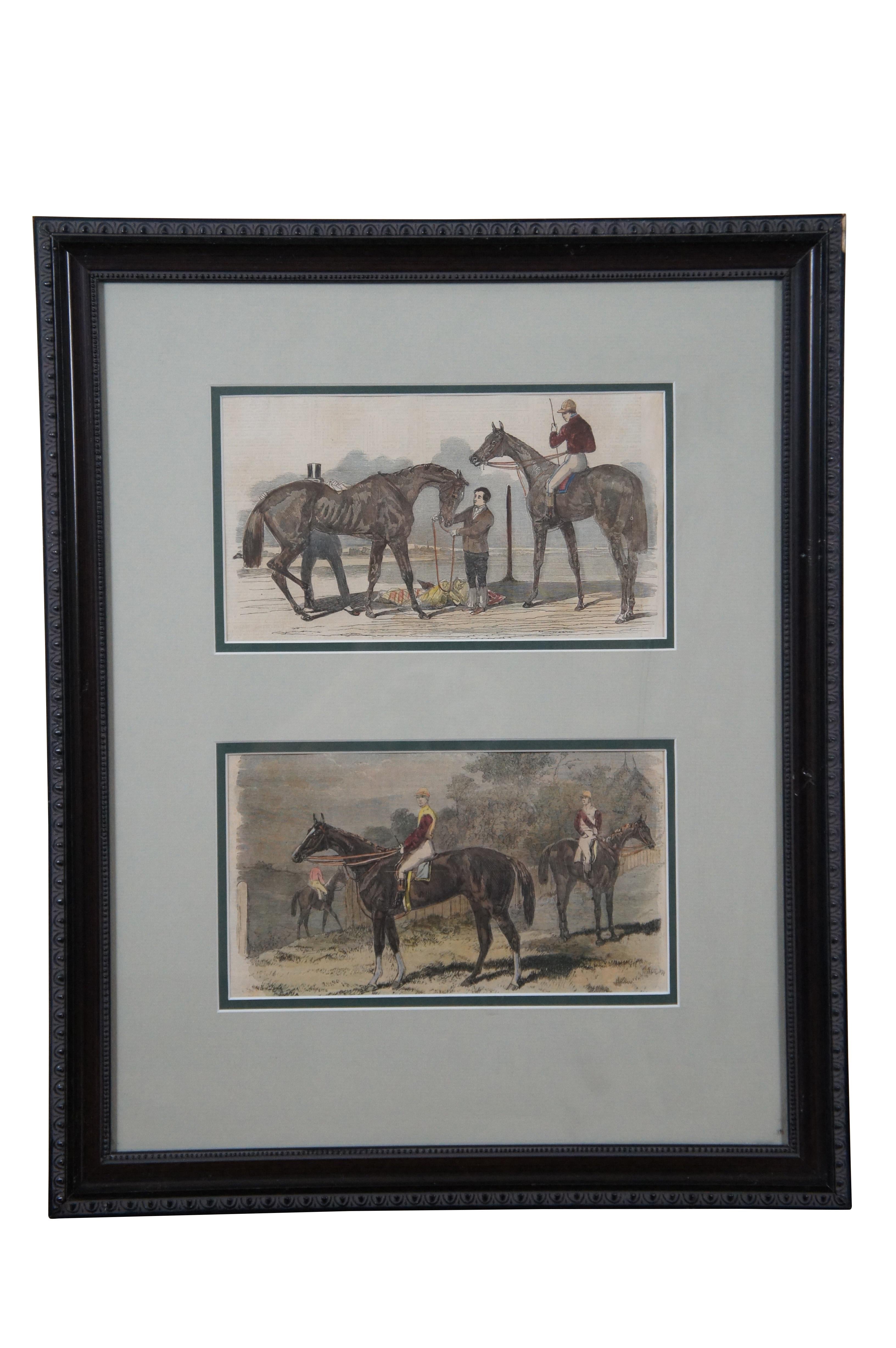 Set of 4 Hand Colored 19th C. Engravings Horse Jockeys Equestrian Derby Framed  In Good Condition For Sale In Dayton, OH