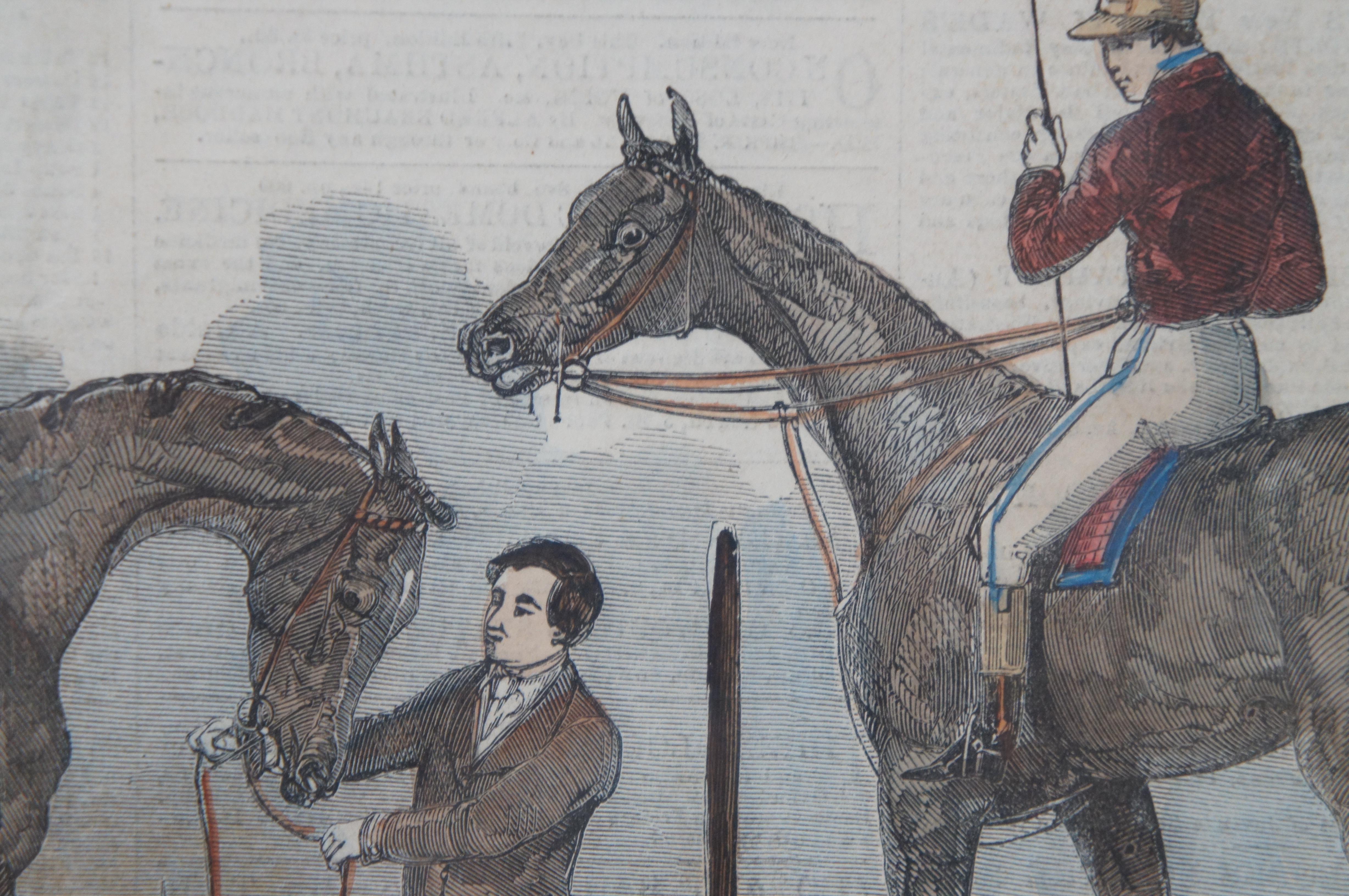 Set of 4 Hand Colored 19th C. Engravings Horse Jockeys Equestrian Derby Framed  For Sale 1