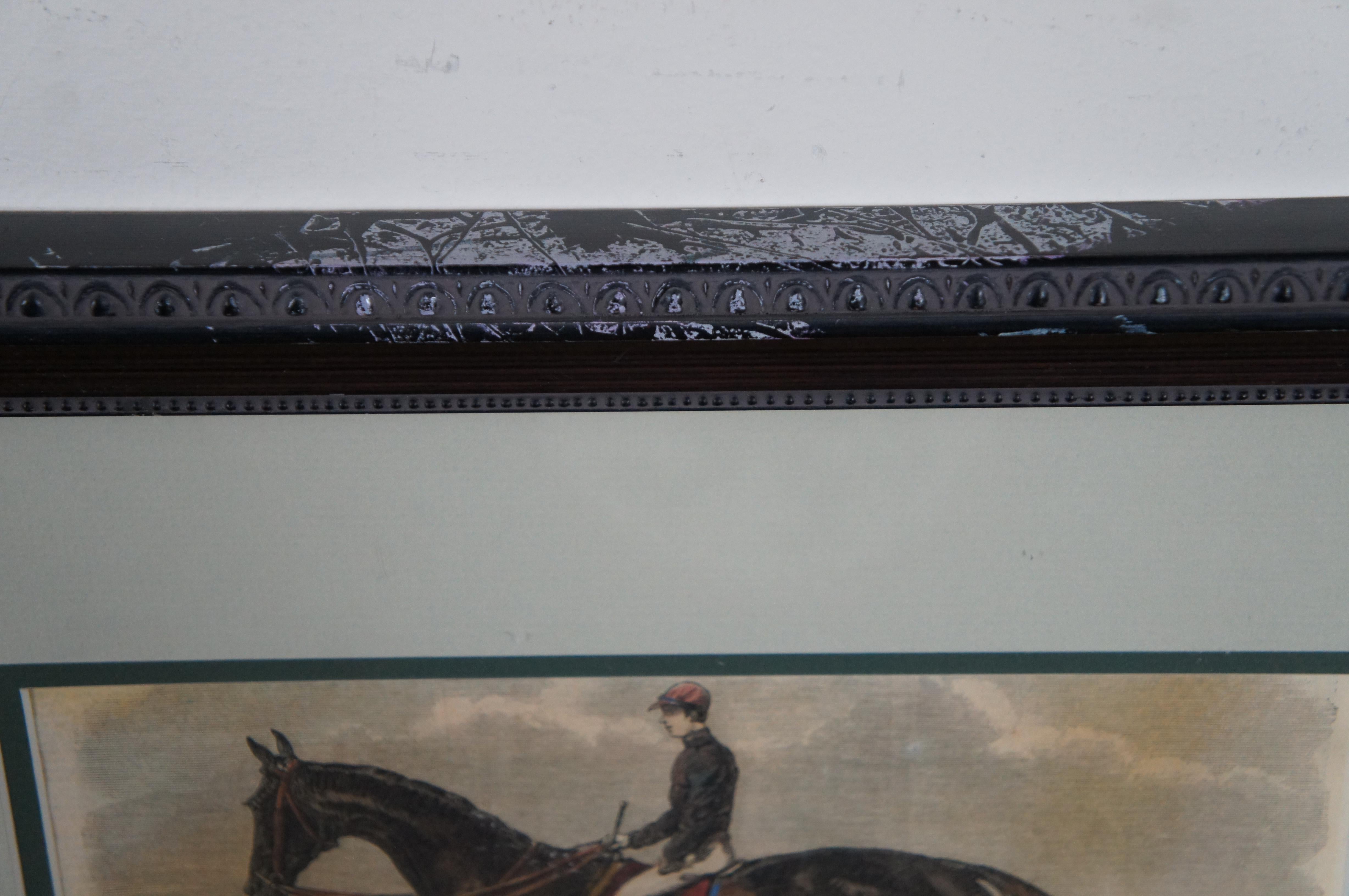 Set of 4 Hand Colored 19th C. Engravings Horse Jockeys Equestrian Derby Framed  For Sale 3