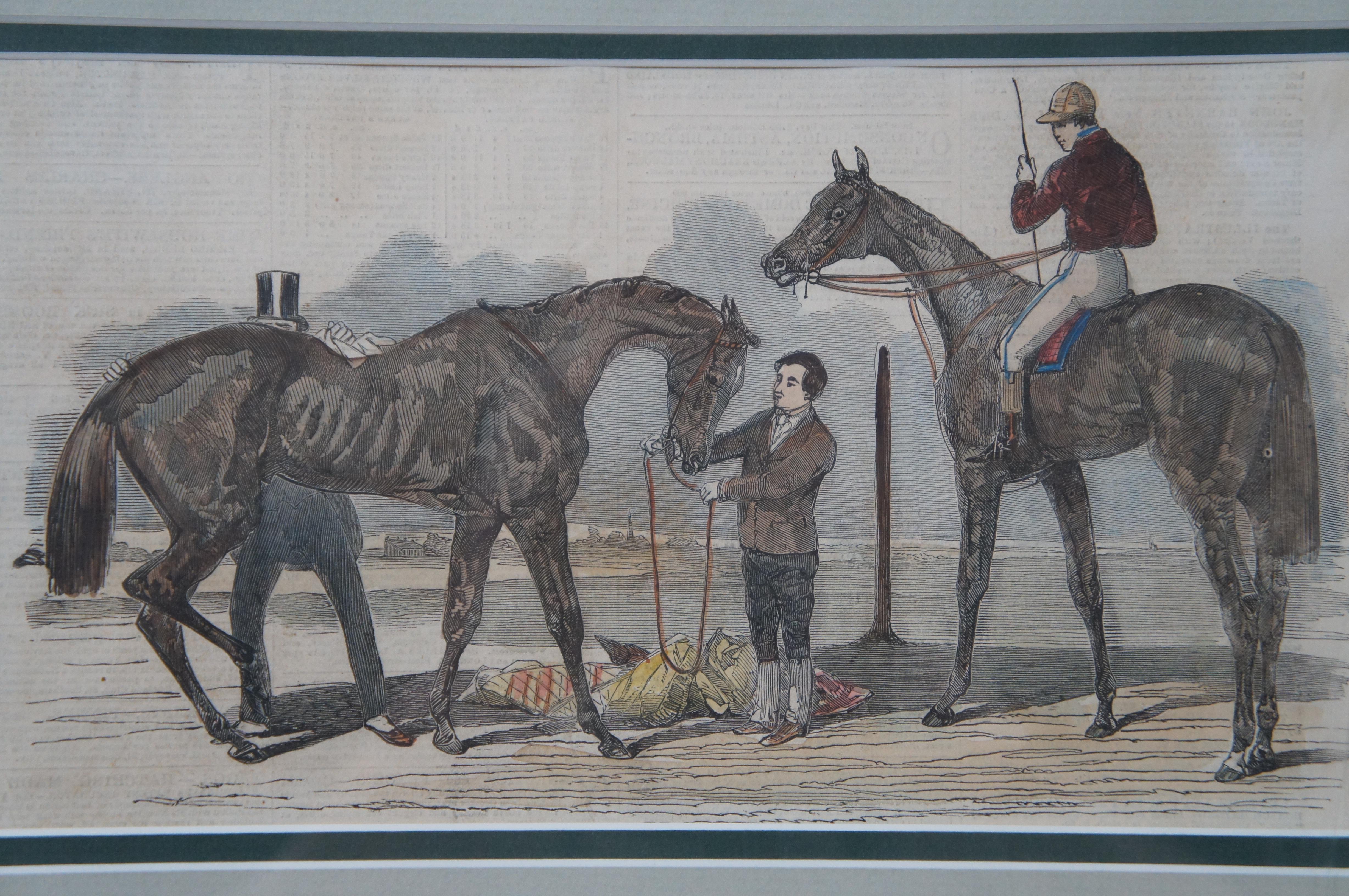 Set of 4 Hand Colored 19th C. Engravings Horse Jockeys Equestrian Derby Framed  For Sale 4