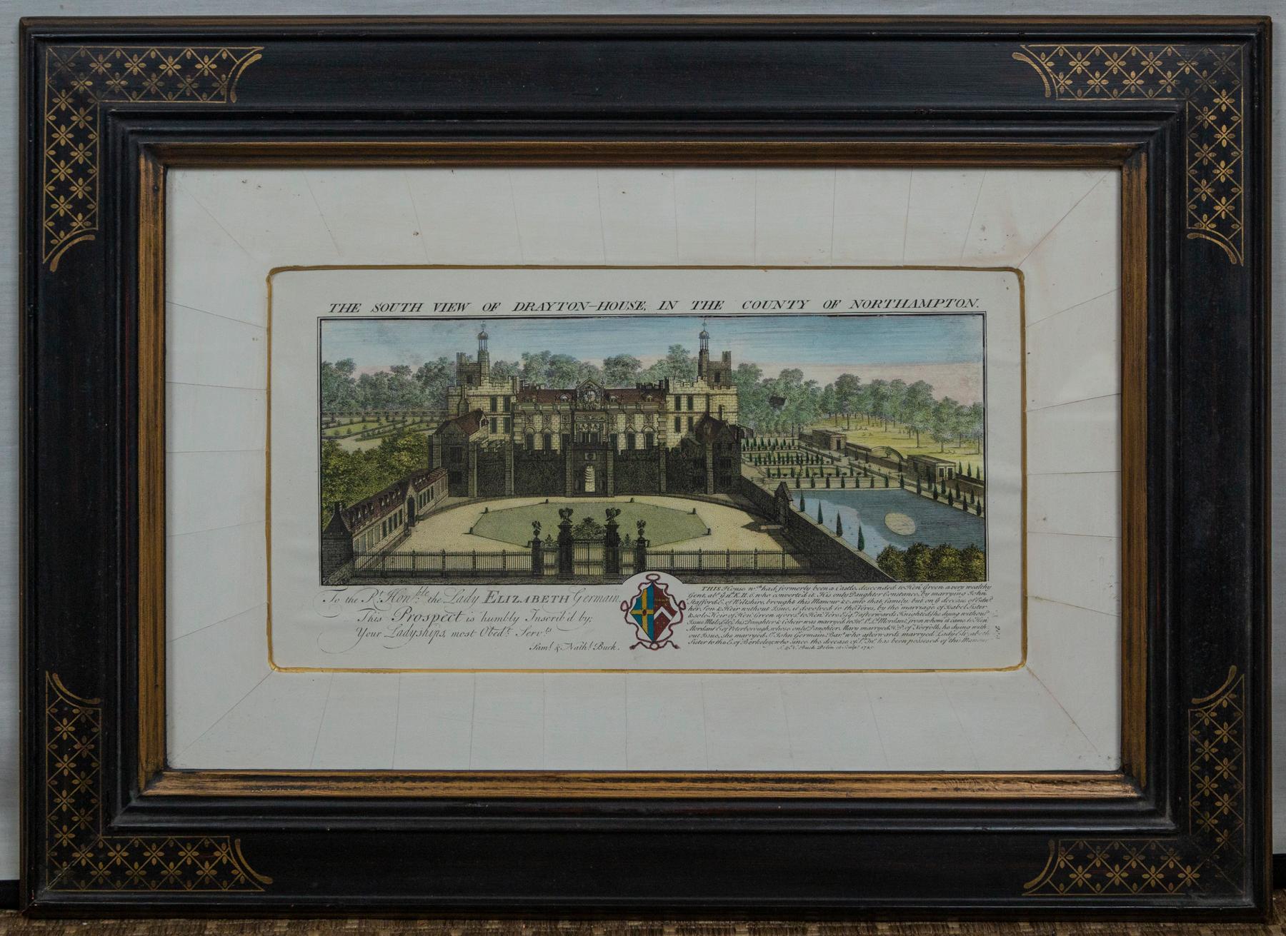 Set of 4 Hand Colored Engravings of Manor Houses For Sale 3