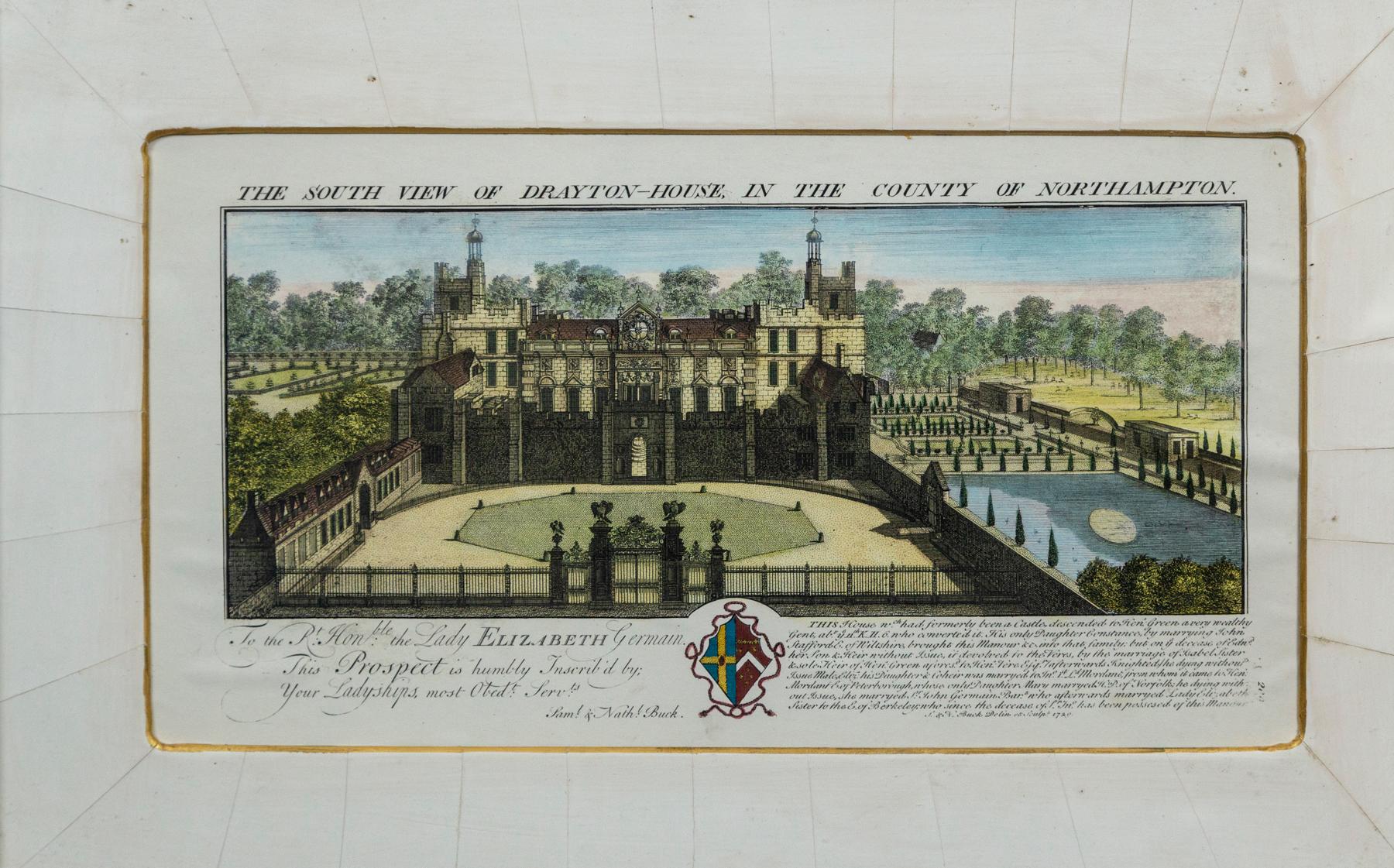 Set of 4 Hand Colored Engravings of Manor Houses For Sale 4