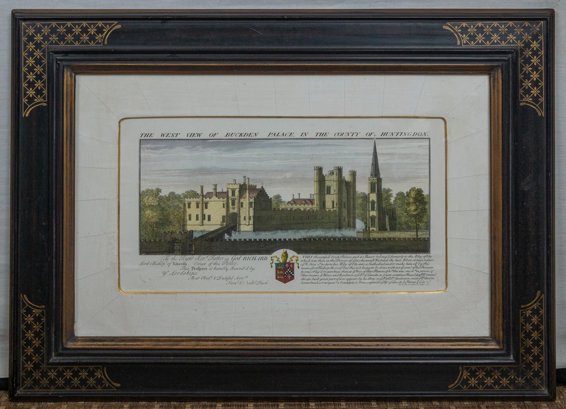 Set of 4 Hand Colored Engravings of Manor Houses In Good Condition For Sale In Woodbury, CT
