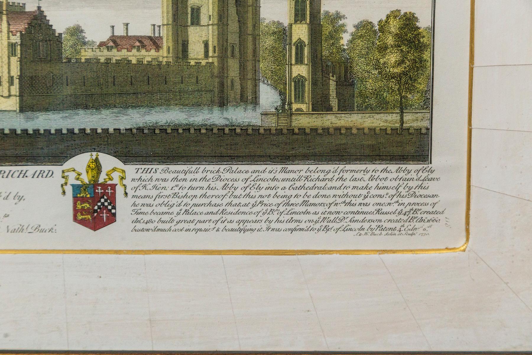 Paper Set of 4 Hand Colored Engravings of Manor Houses For Sale