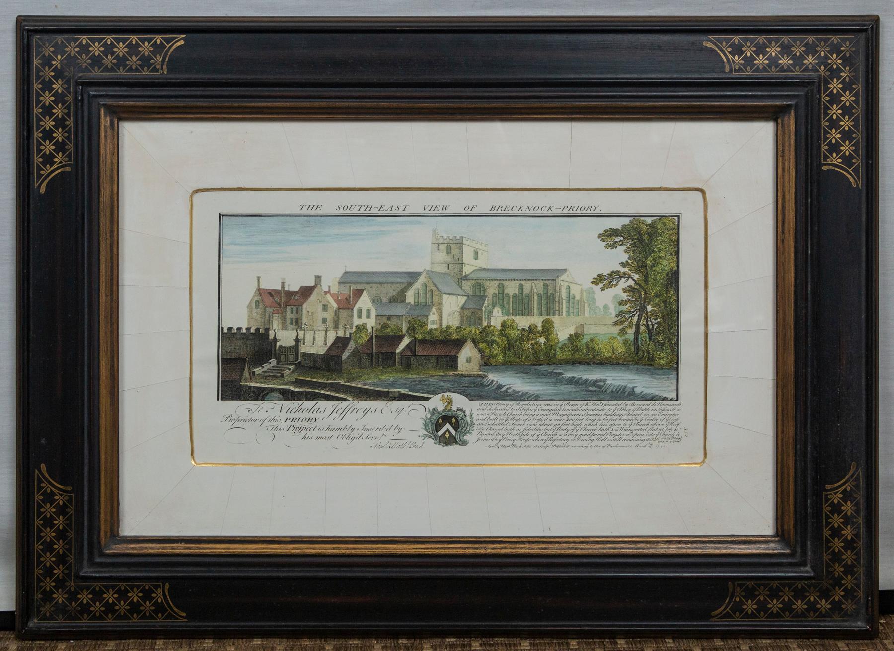 Set of 4 Hand Colored Engravings of Manor Houses For Sale 1