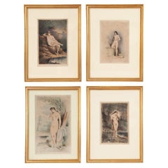 Set of 4 Hand Colored Lithographs of Ladies