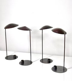 Set of 4 Hand Forged Modernist Sculptural Copper Canopy Candle Holder Lanterns