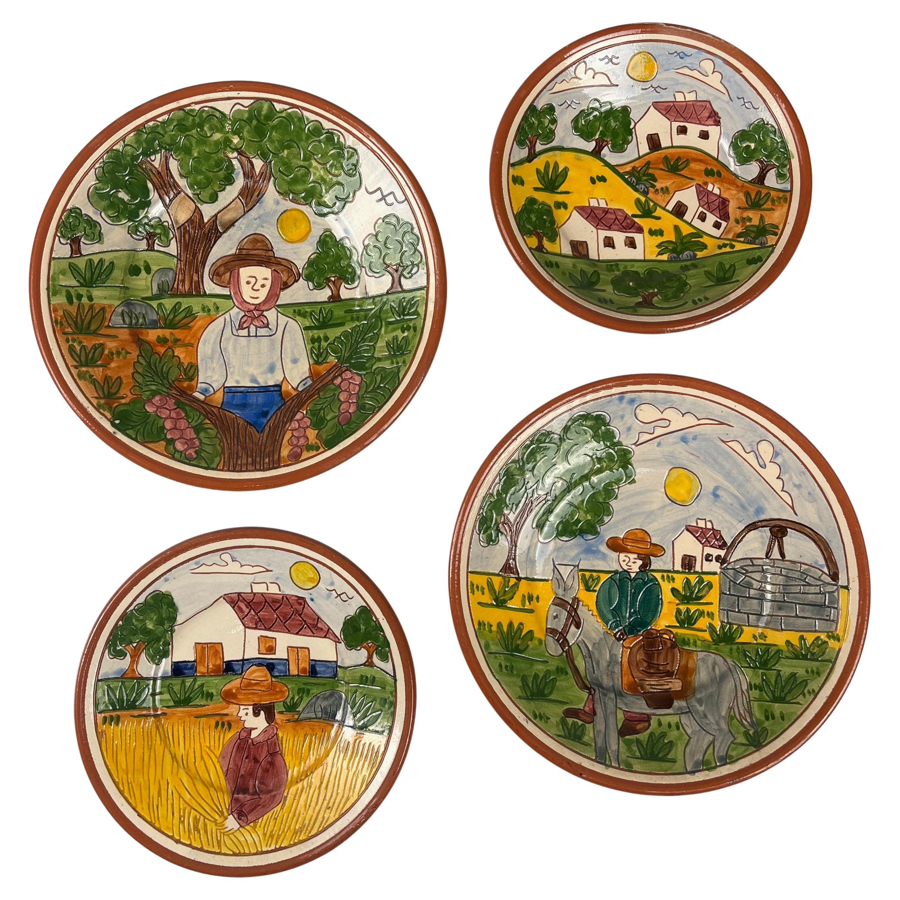 Ensemble de 4 assiettes en céramique peintes à la main par Vitale, Portugal en vente