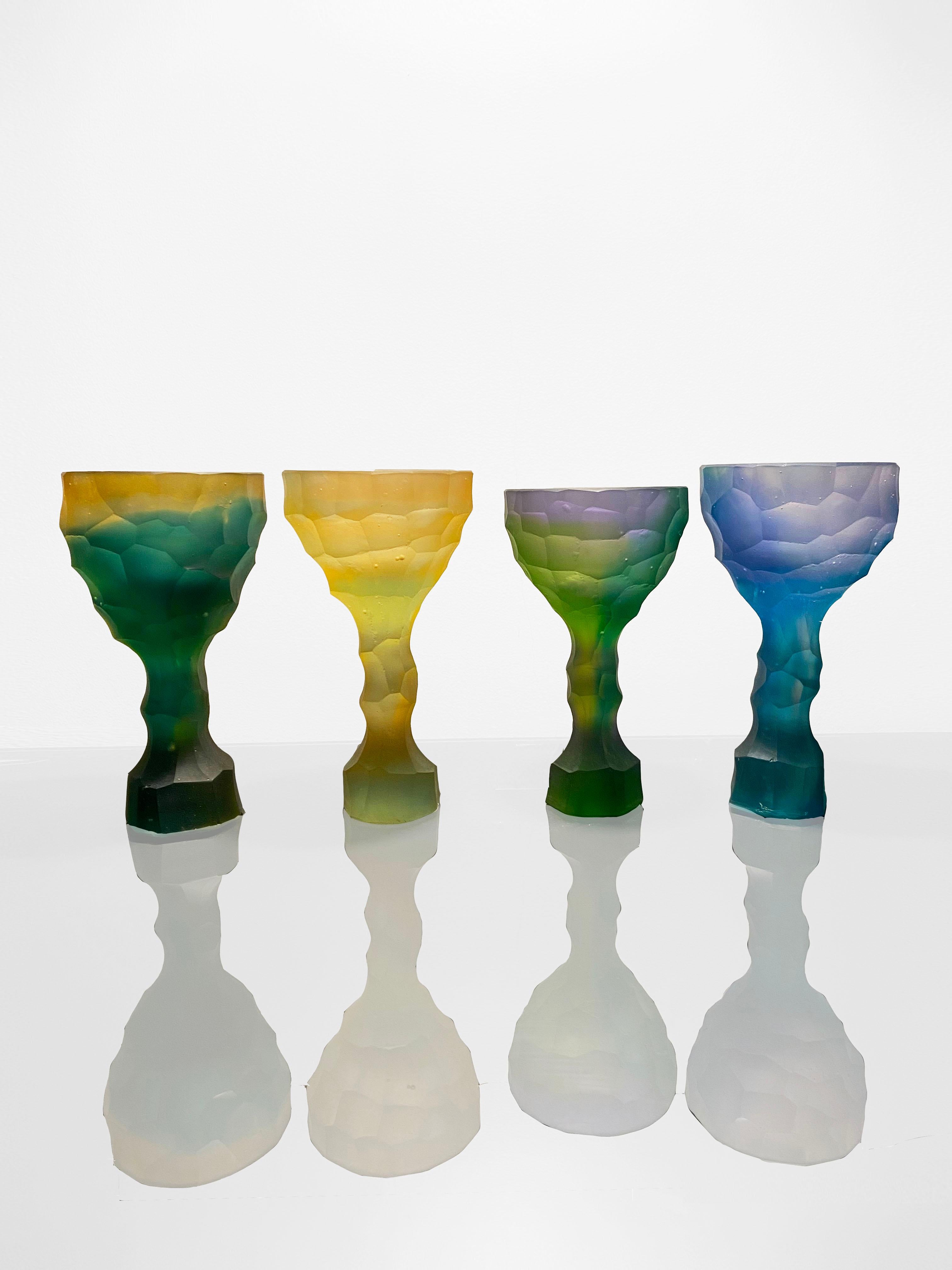 Set of 4 hand-sculpted crystal glass by Alissa Volchkova 
Dimensions: Height approximate 23
Materials: Crystal

Each glass is a unique hand-sculpted crystal glass by Alissa Volchkova so it will differ from the pictures.

Alissa Volchkova is a