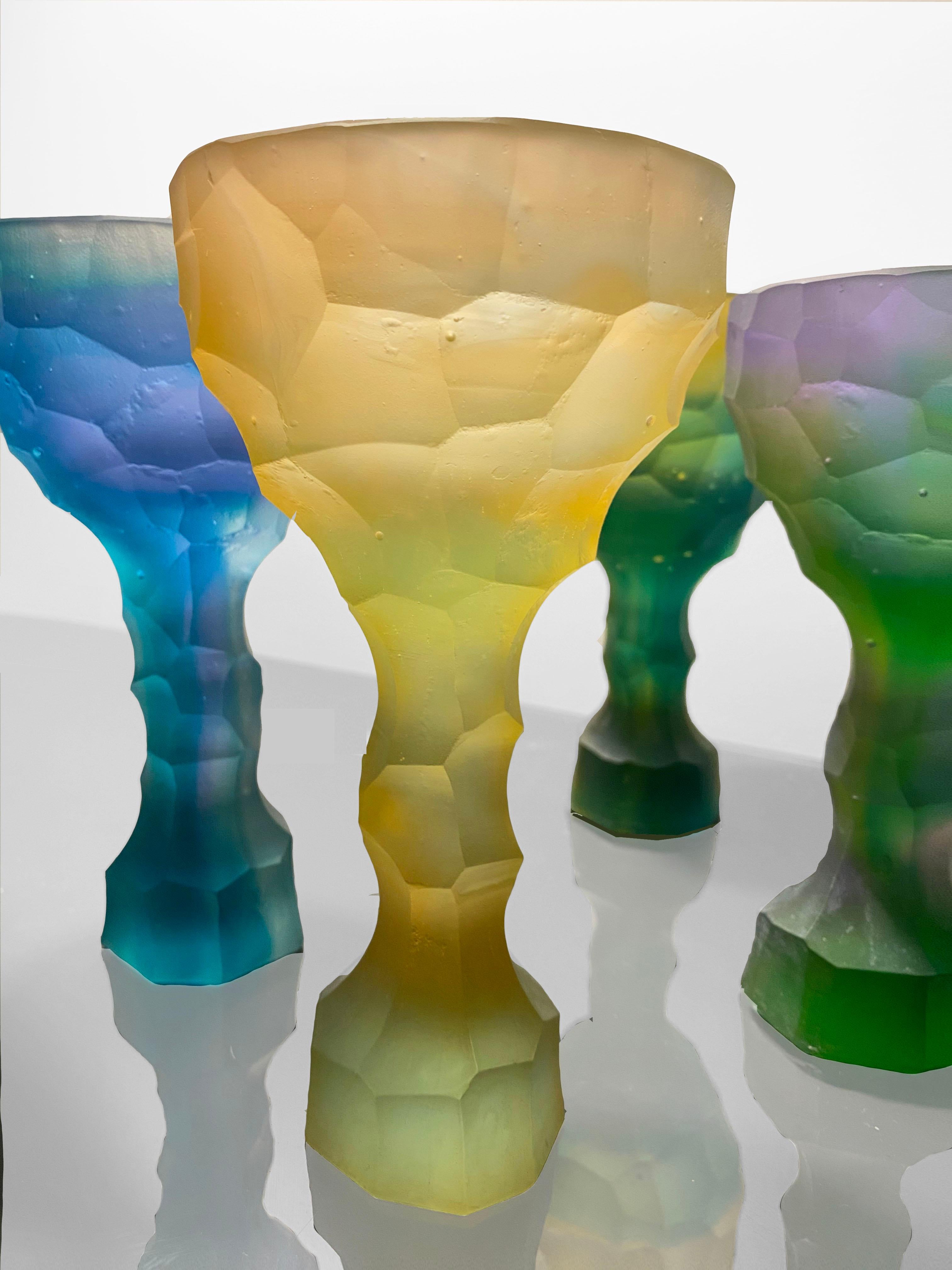 French Set of 4 Hand-Sculpted Crystal Glass by Alissa Volchkova