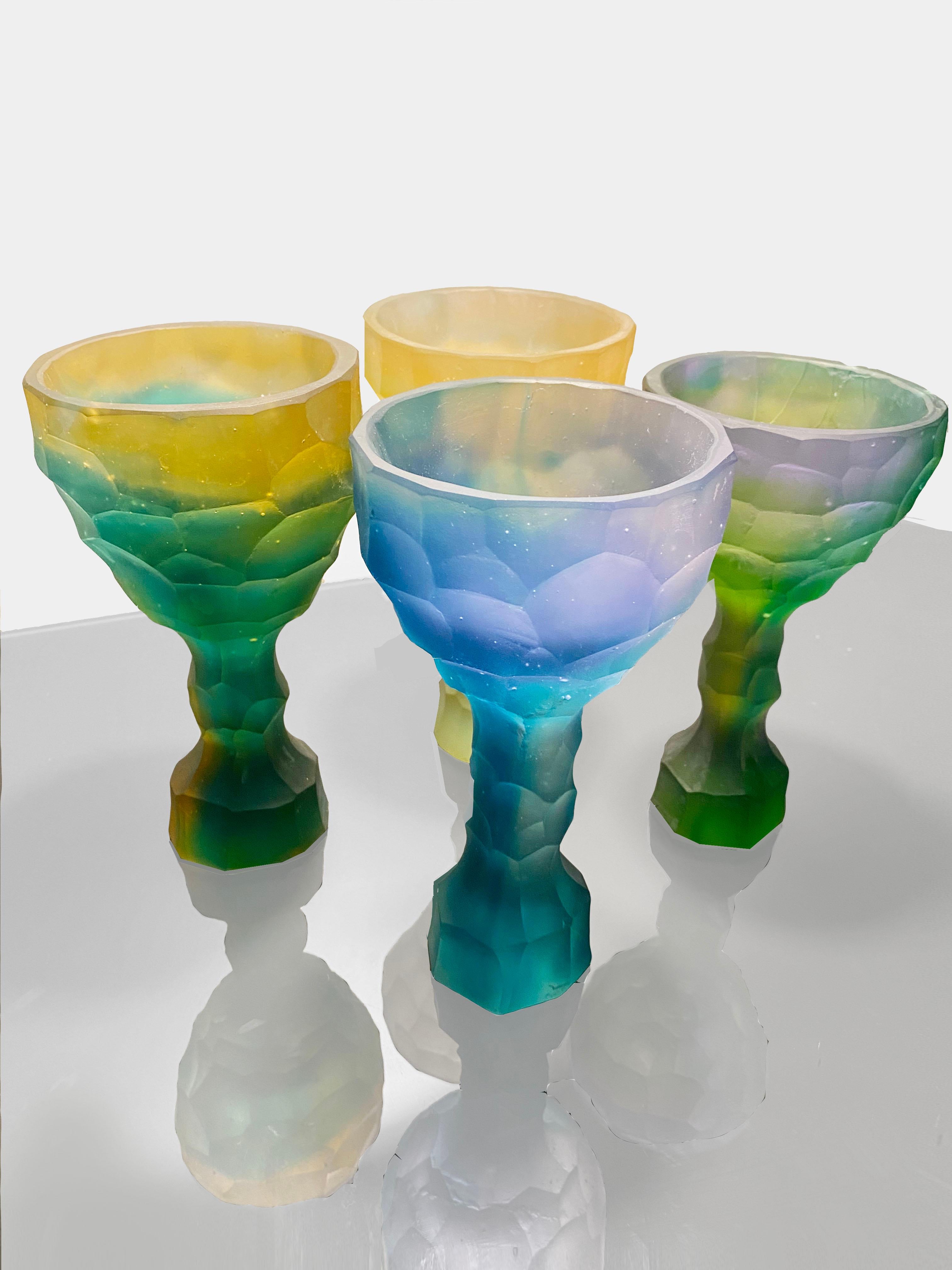 Contemporary Set of 4 Hand-Sculpted Crystal Glass by Alissa Volchkova