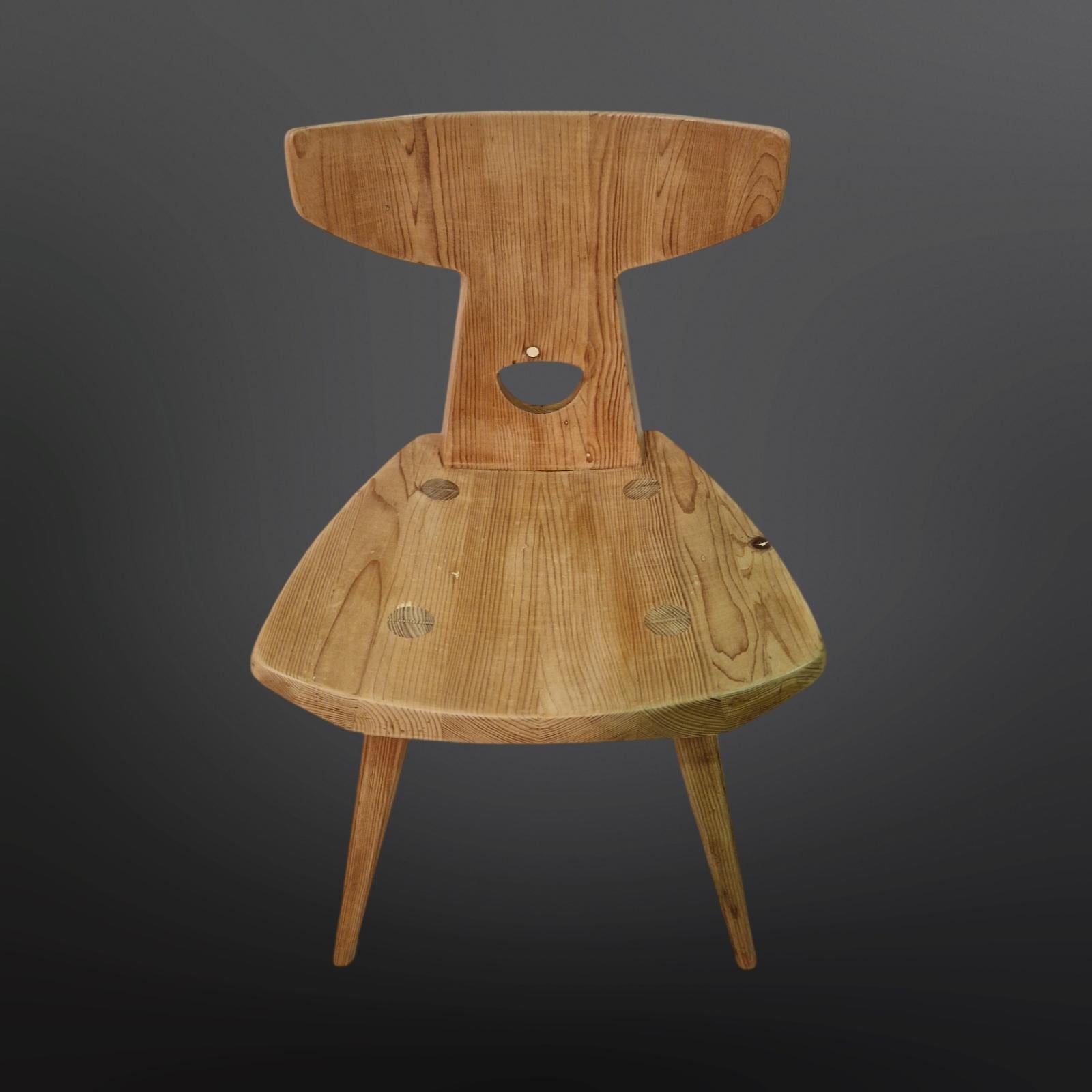 Pine Set of 4 handcrafted chairs by Jacob Kielland Brandt for Christiansen, Denmark