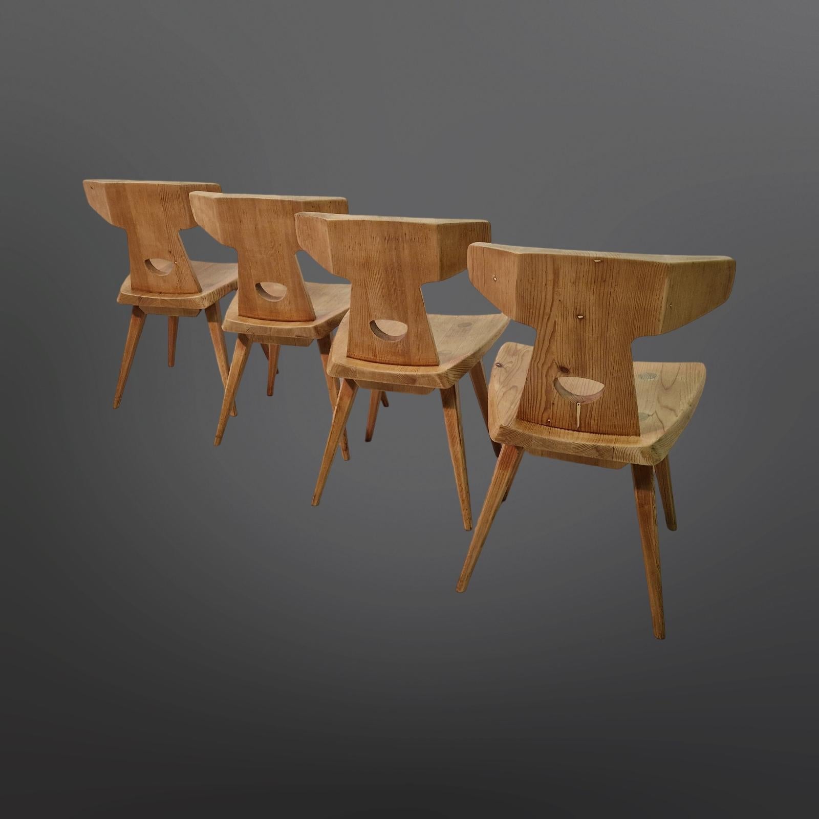 Set of 4 handcrafted chairs by Jacob Kielland Brandt for Christiansen, Denmark 1