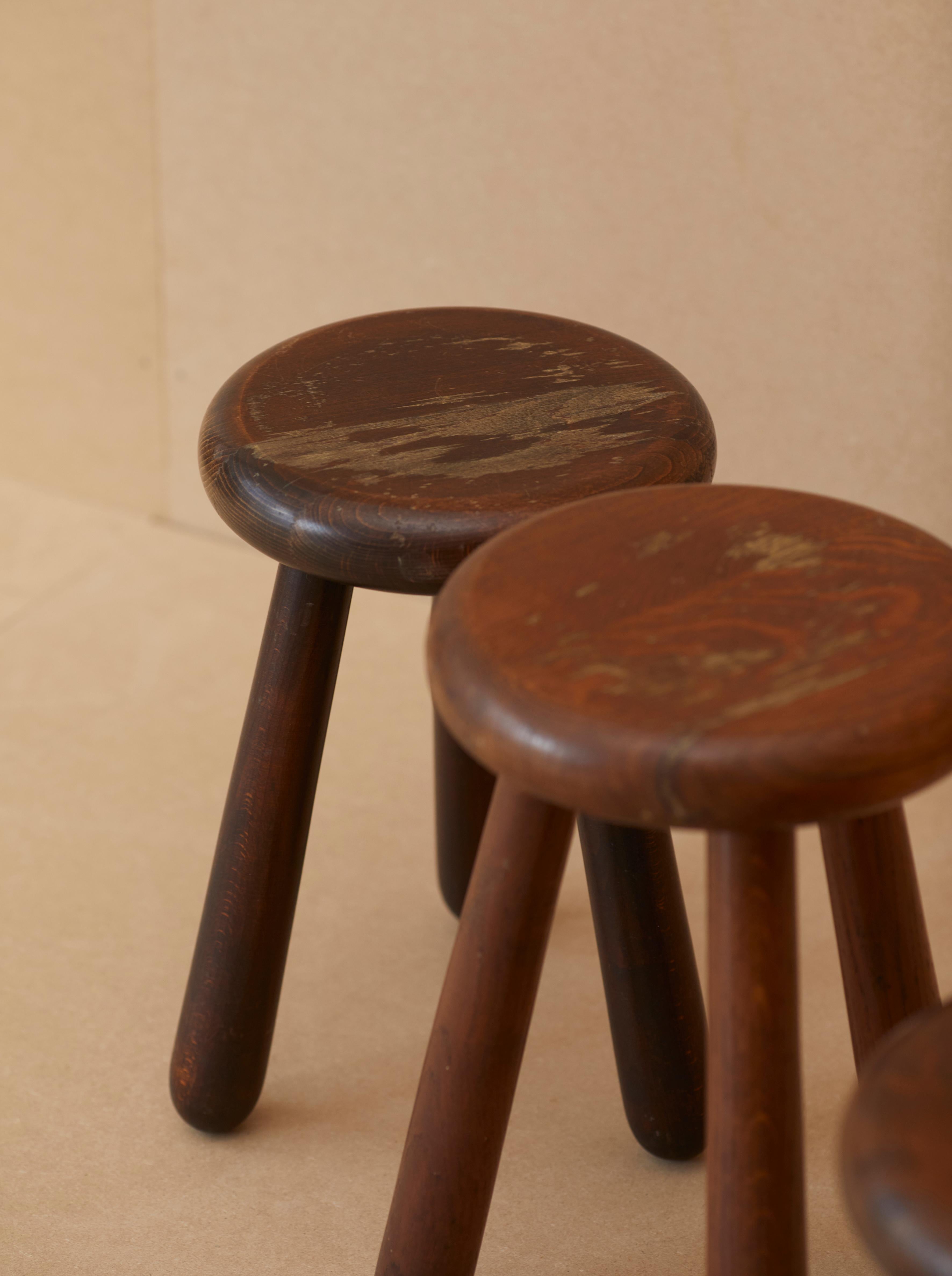 Hand-Crafted Set of 4 Handcrafted Four Legged Stools in Solid Wood, France, circa 1970s