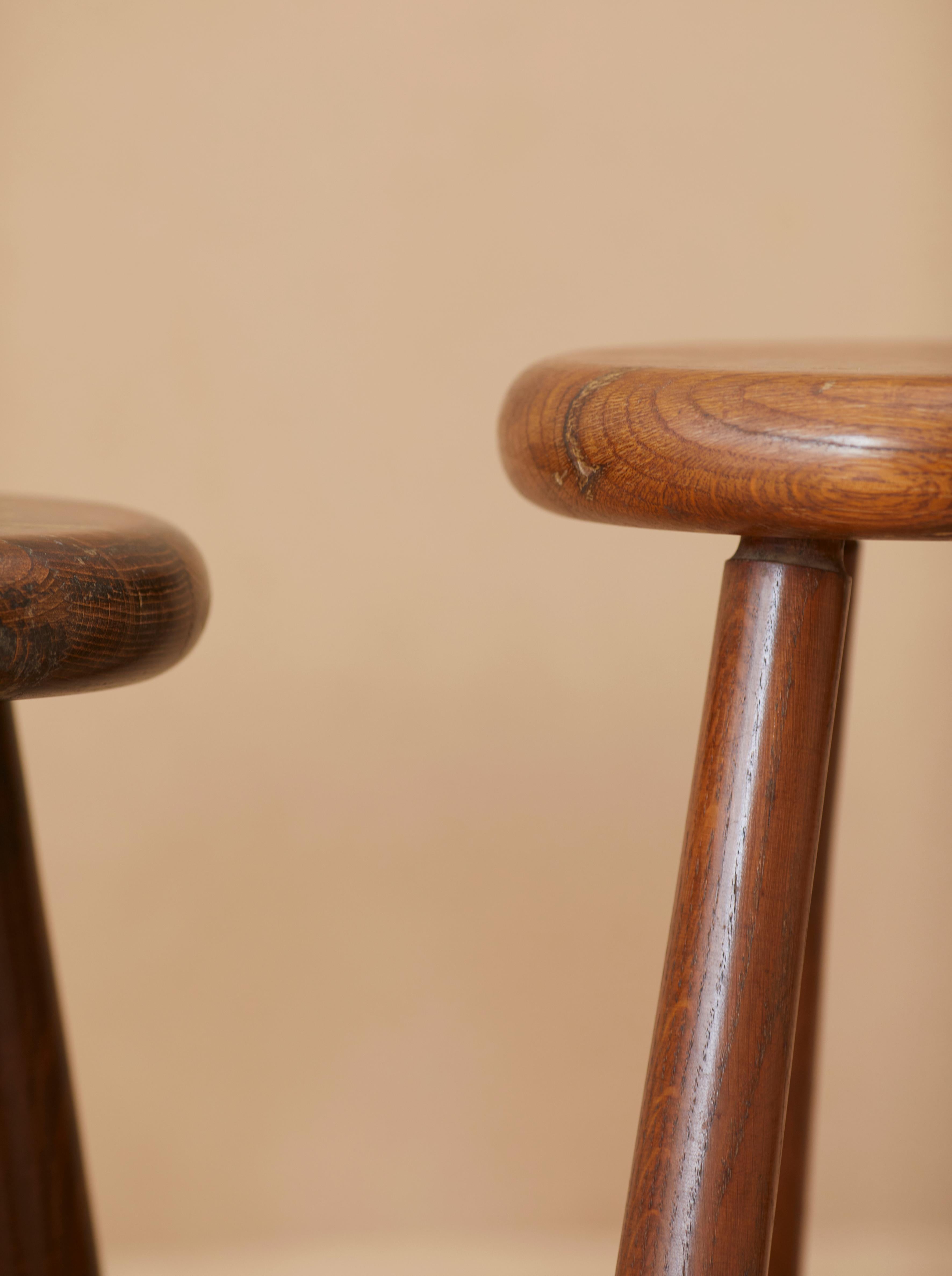 Set of 4 Handcrafted Four Legged Stools in Solid Wood, France, circa 1970s 7