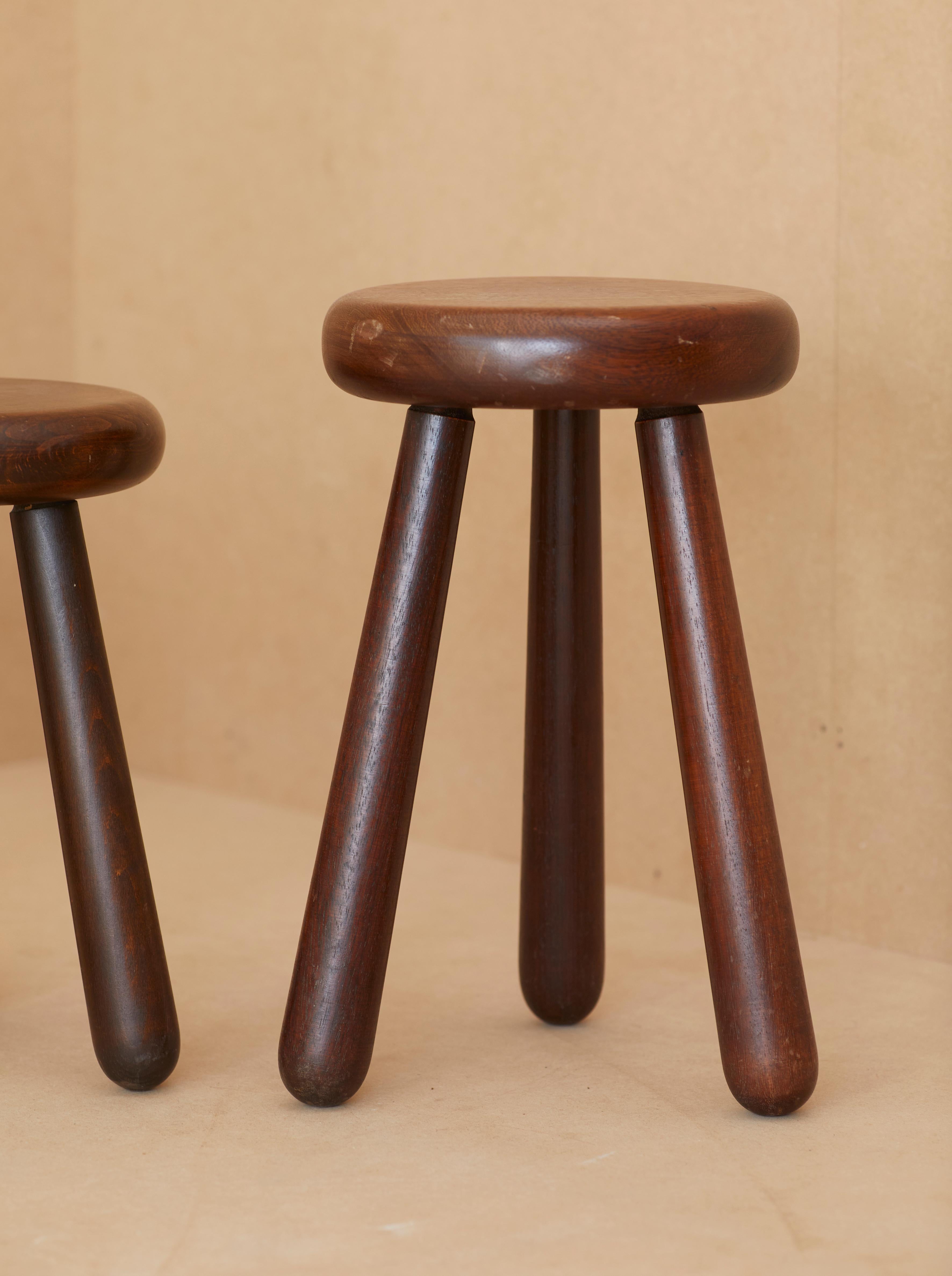 Set of 4 Handcrafted Four Legged Stools in Solid Wood, France, circa 1970s In Good Condition In MONTREUIL, FR