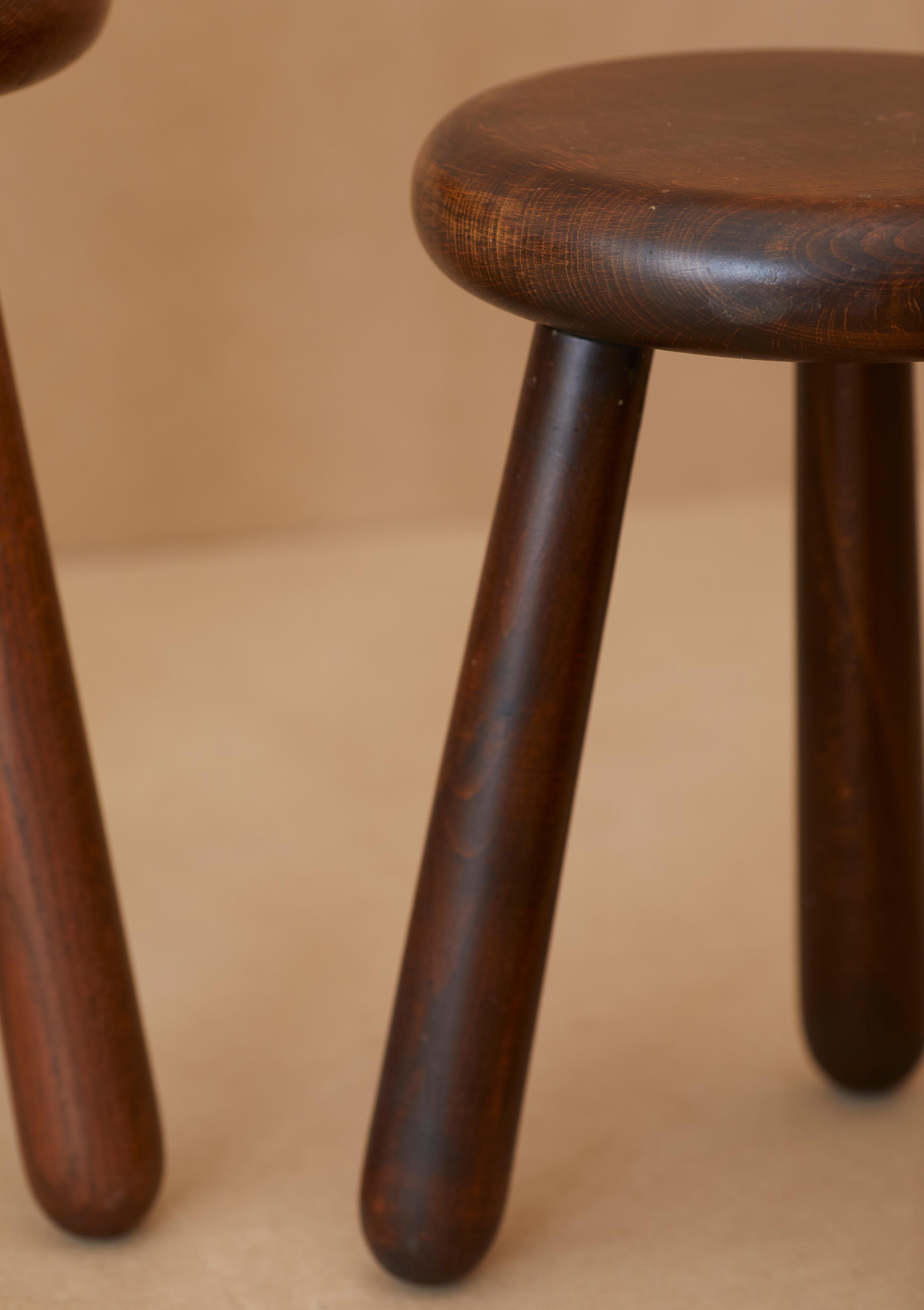 Late 20th Century Set of 4 Handcrafted Four Legged Stools in Solid Wood, France, circa 1970s