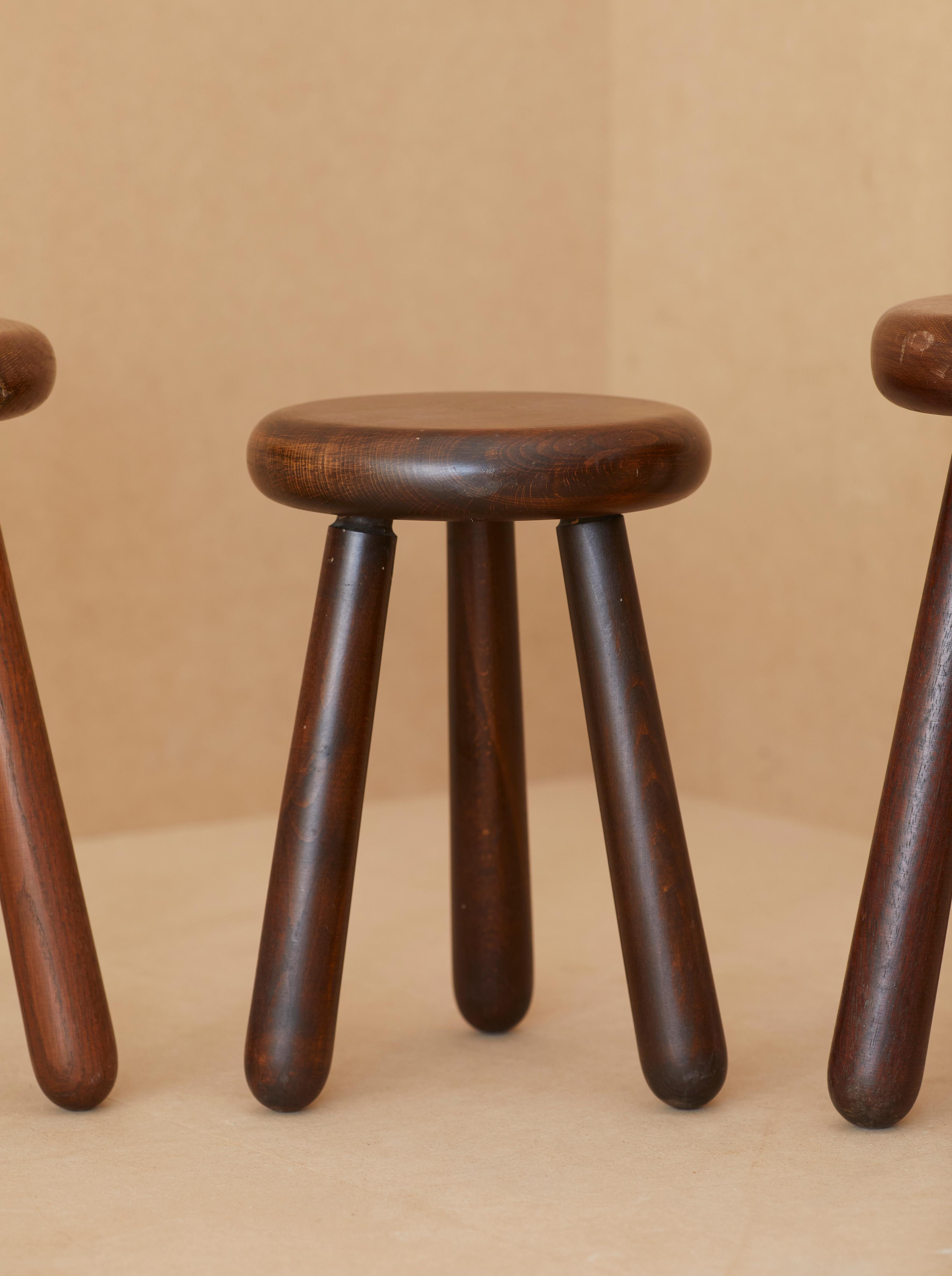 Set of 4 Handcrafted Four Legged Stools in Solid Wood, France, circa 1970s 2
