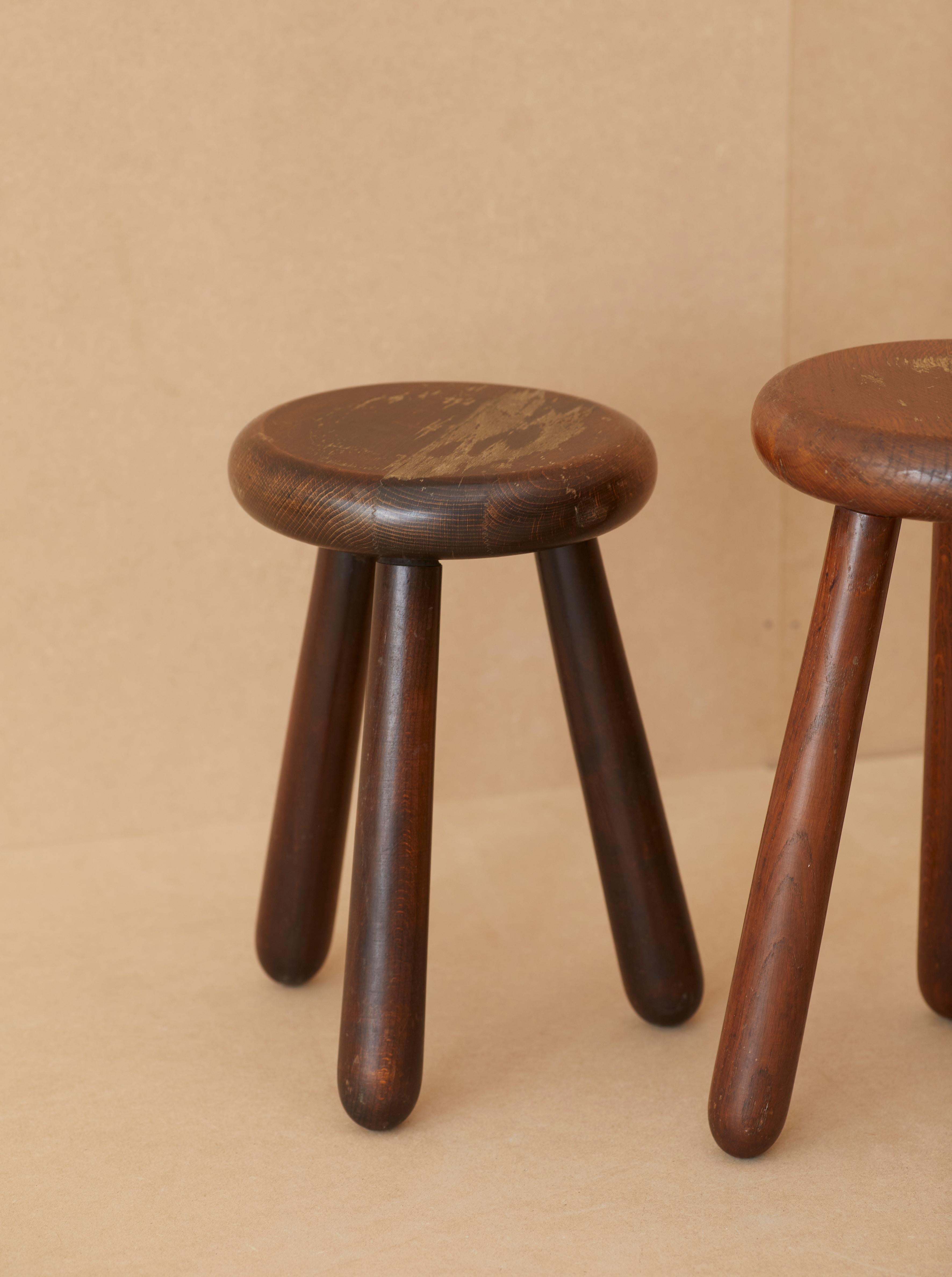 Set of 4 Handcrafted Four Legged Stools in Solid Wood, France, circa 1970s 4
