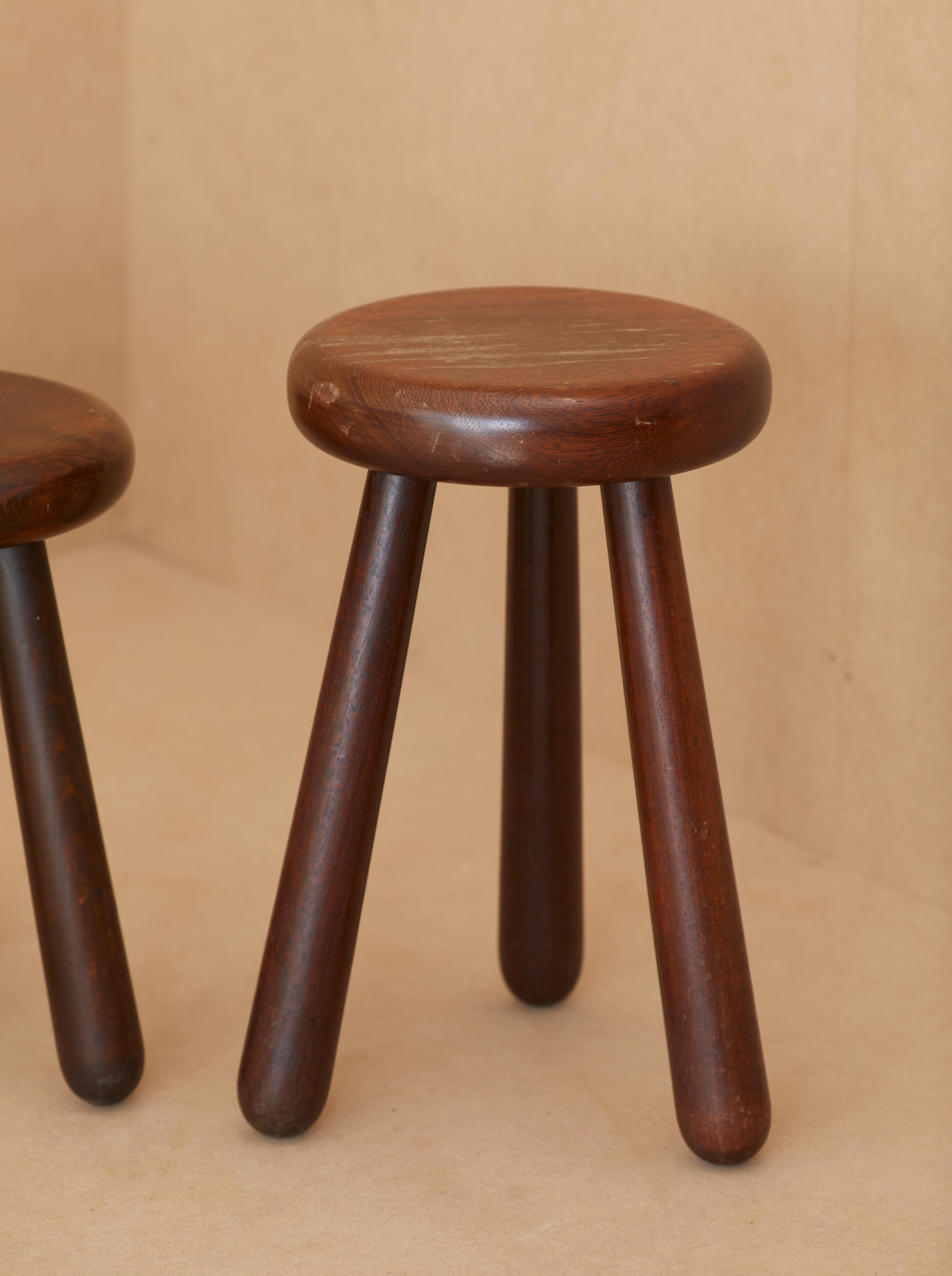 Set of 4 Handcrafted Four Legged Stools in Solid Wood, France, circa 1970s 6