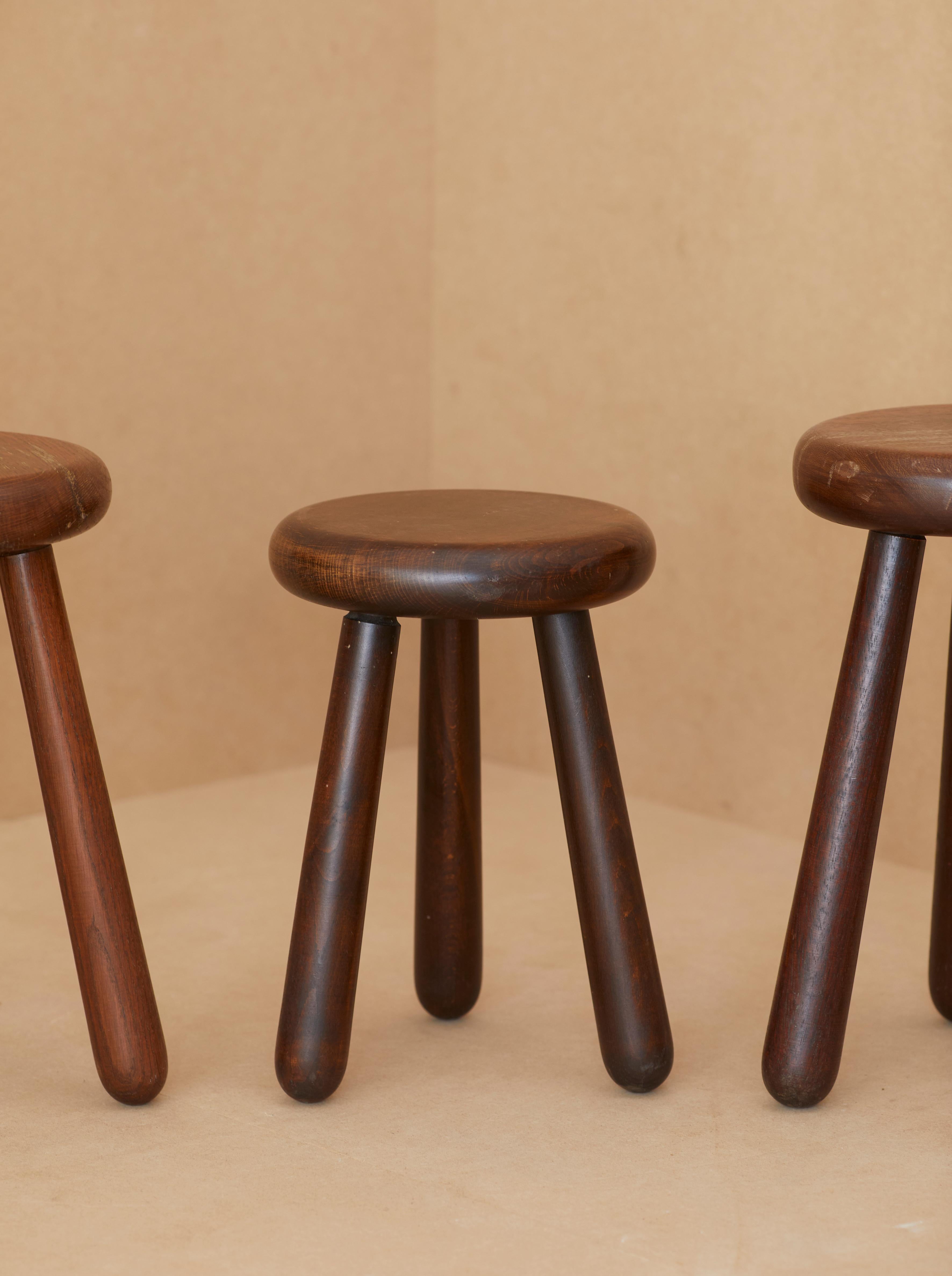 Set of 4 Handcrafted Four Legged Stools in Solid Wood, France, circa 1970s 8
