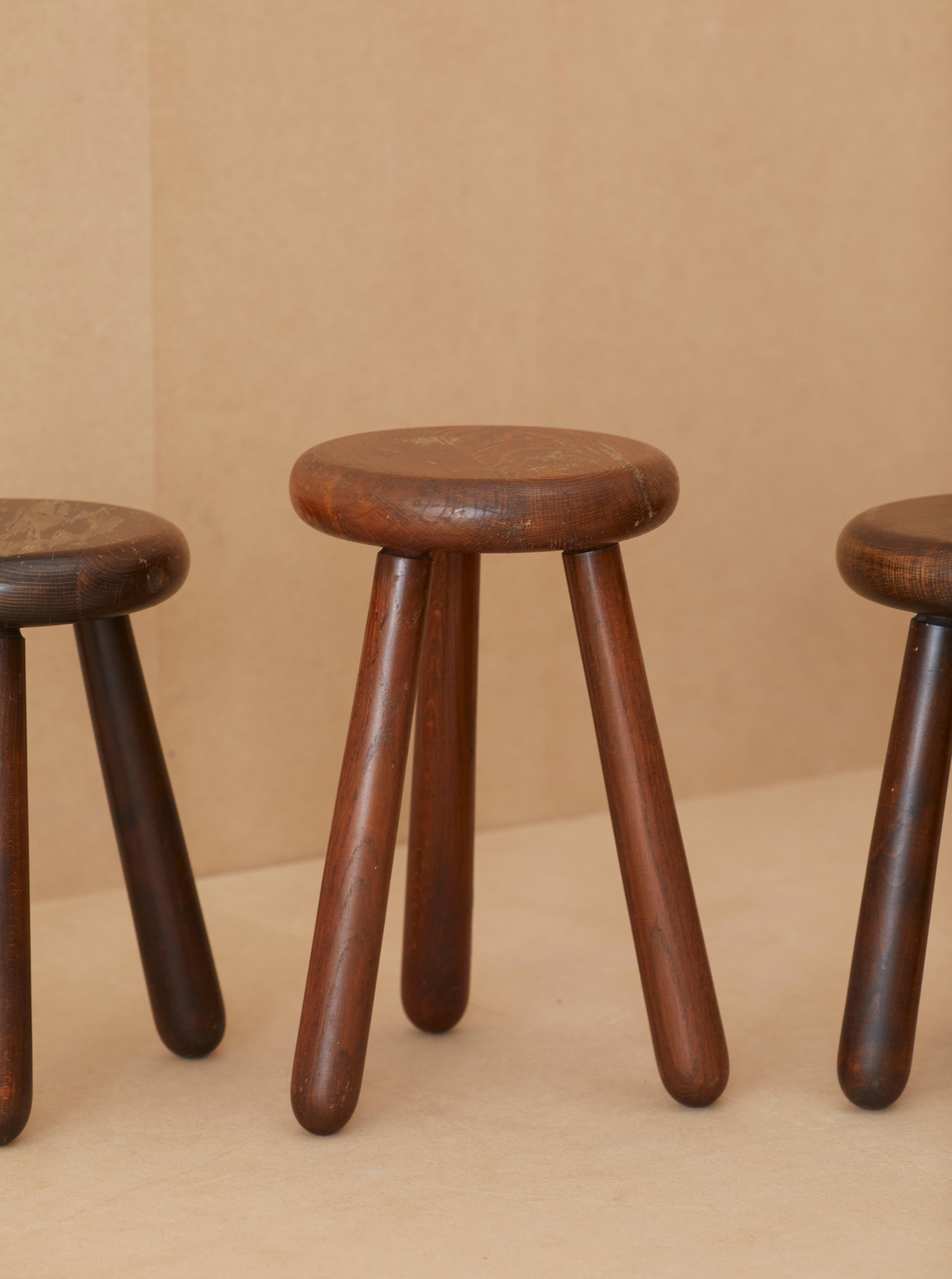 Set of 4 Handcrafted Four Legged Stools in Solid Wood, France, circa 1970s 10