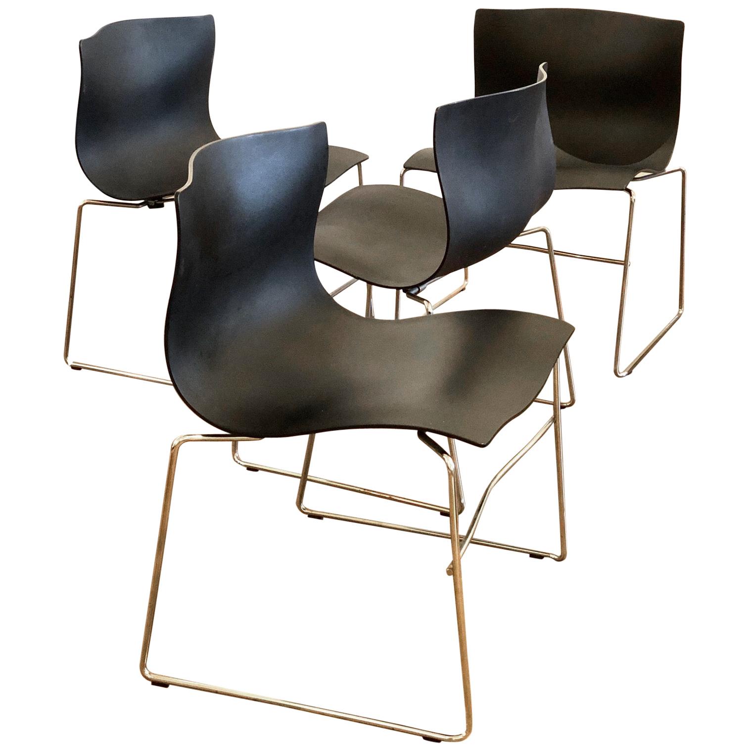 Set of 4 Handkerchief Chairs in Black & Chrome Designed by Vignelli for Knoll