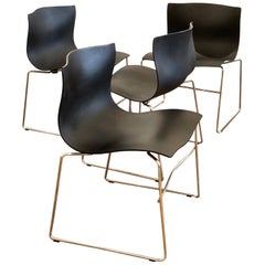 Set aus 4 Taschentuchstühlen in Schwarz und Chrom, Design von Vignelli für Knoll