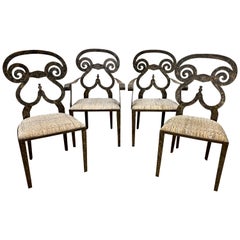 Set of 4 Handmade Cast Iron Scroll Back Outdoor Dining Chairs