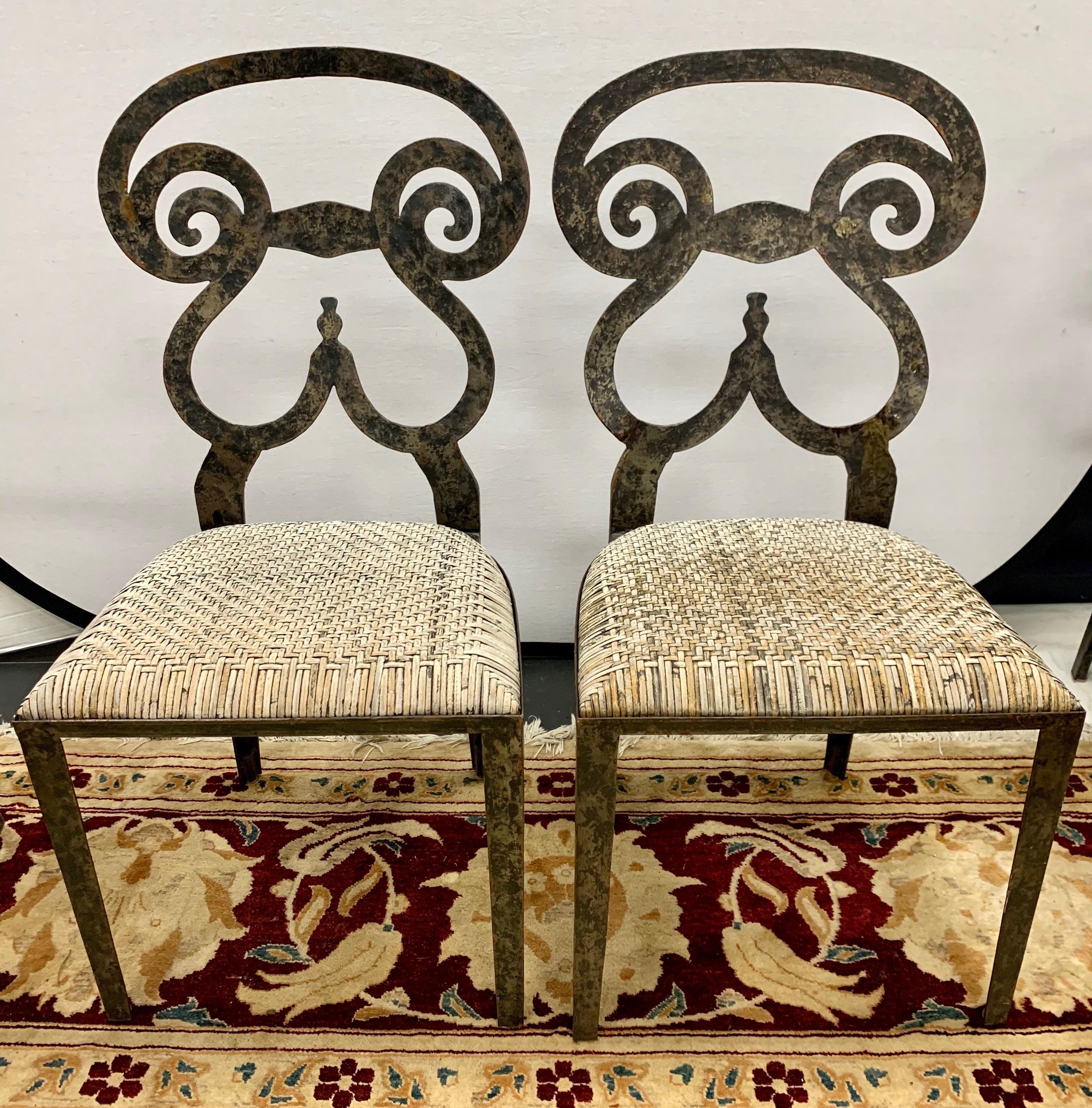 Set of 4 Handmade Cast Iron Scroll Back Outdoor Dining Chairs 1