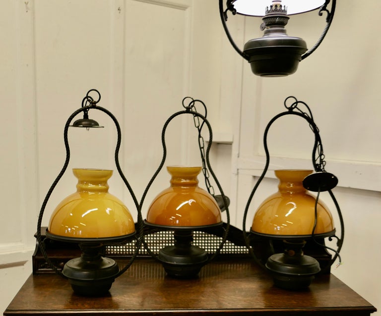 Set of 4 Hanging Bistro Table Oil Lamps For Sale at 1stDibs