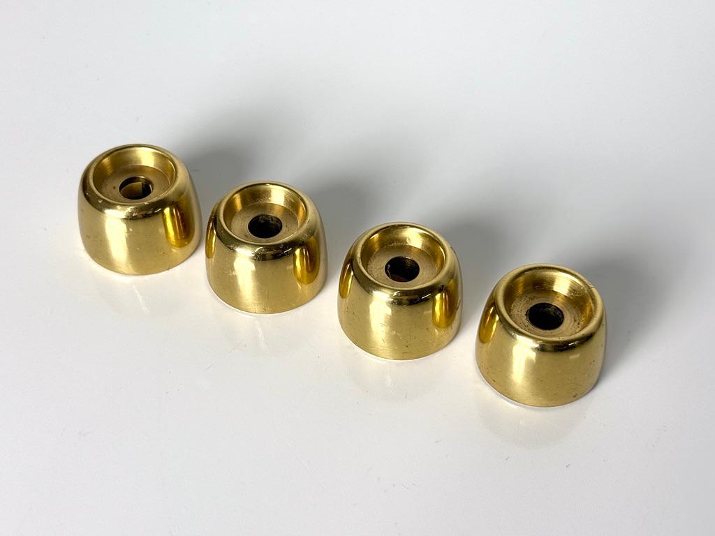 Set of 4 model L 97 miniature candlesticks designed by Hans Agne Jakobsson for Markyard Sweden circa 1960s

Solid brass holders designed for tall skinny tapers
Appear to be unused in original patina with impressed signature to underside

1.125 inch