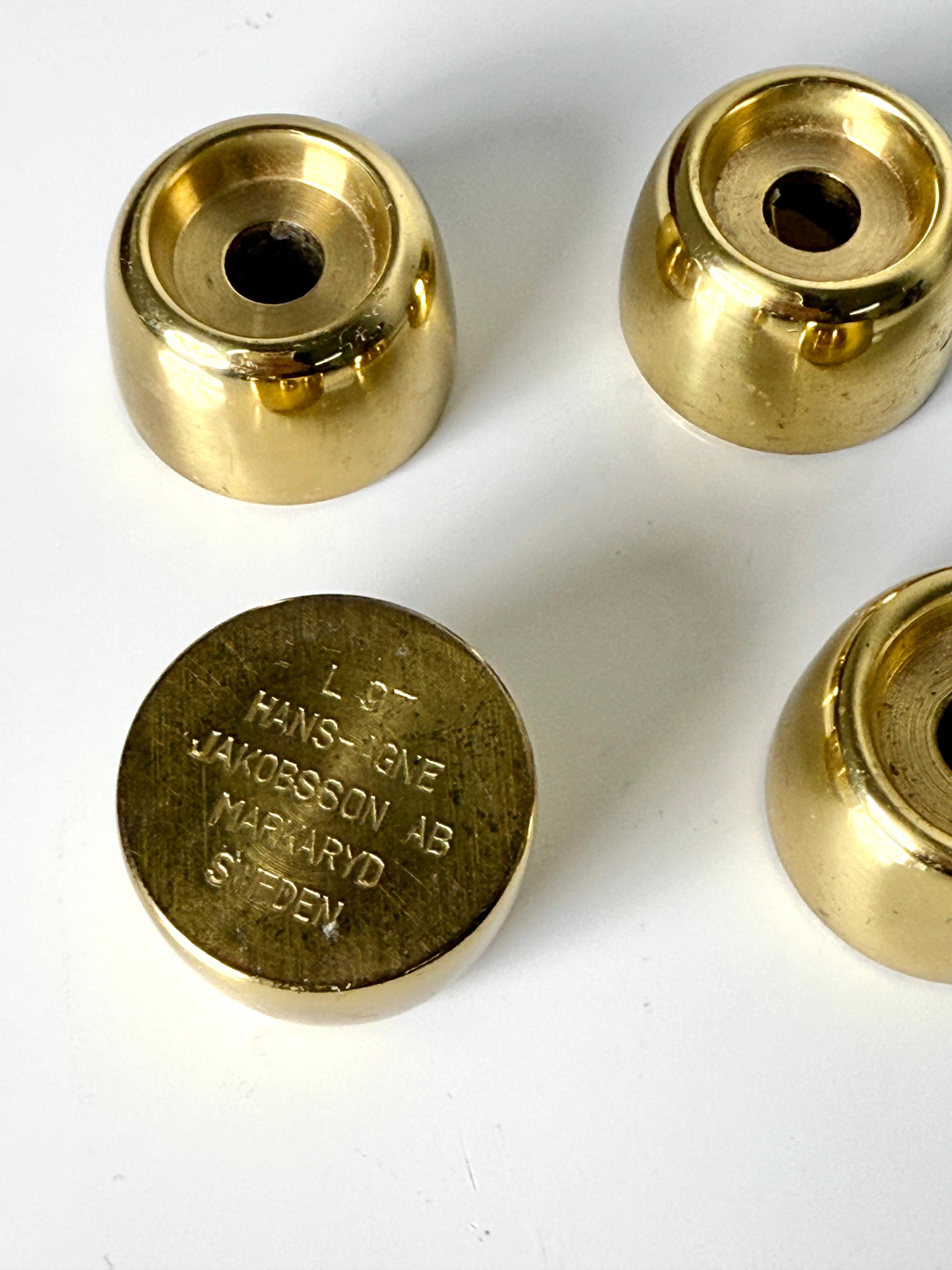 20th Century Set of 4 Hans Agne Jakobsson Brass Miniature L97 Taper Candlestick Holders 1960s For Sale