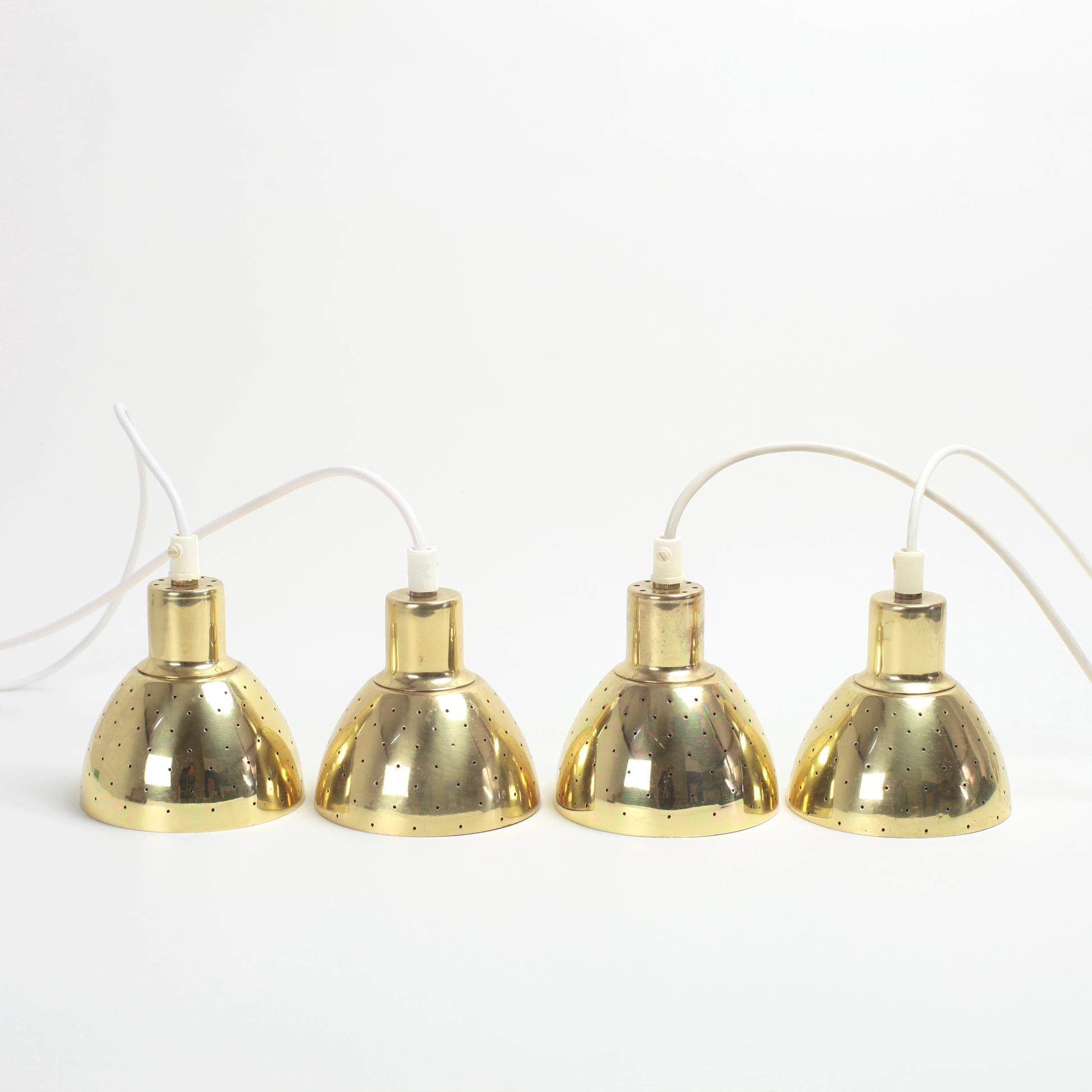 Scandinavian Modern Set of 4 Hans Agne Jakobsson Flora Brass Pendants for Markaryd, Sweden, 1960s