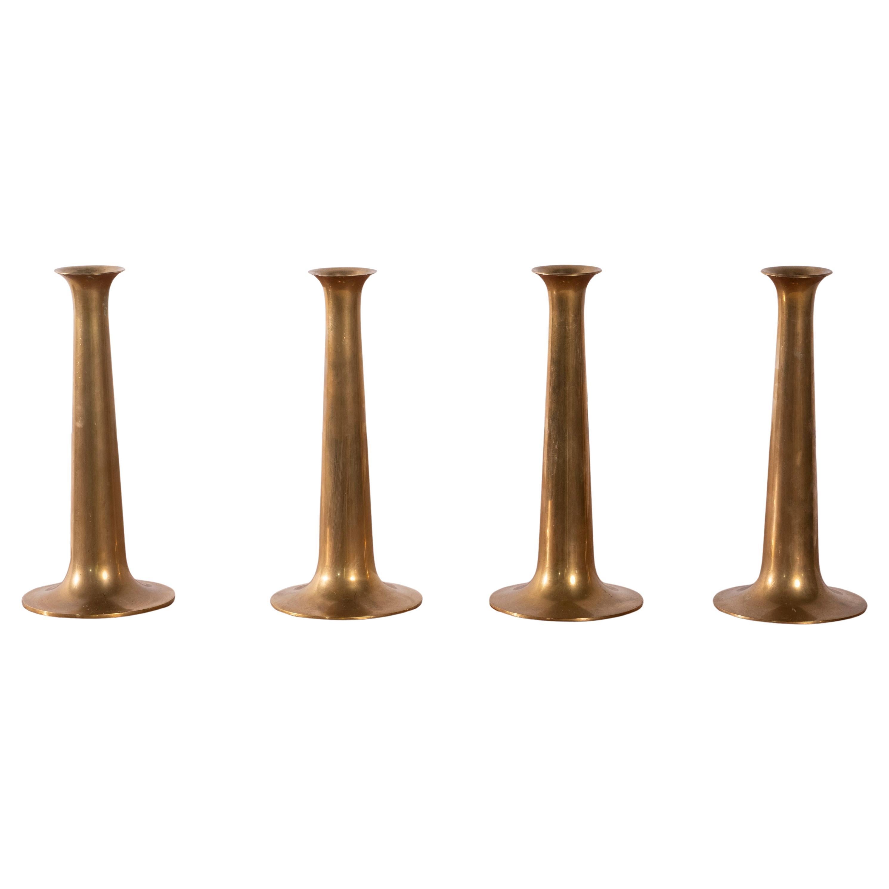 Set of 4 Hans Bølling Brass Candlesticks for Torben Ørskov, Denmark 1950s