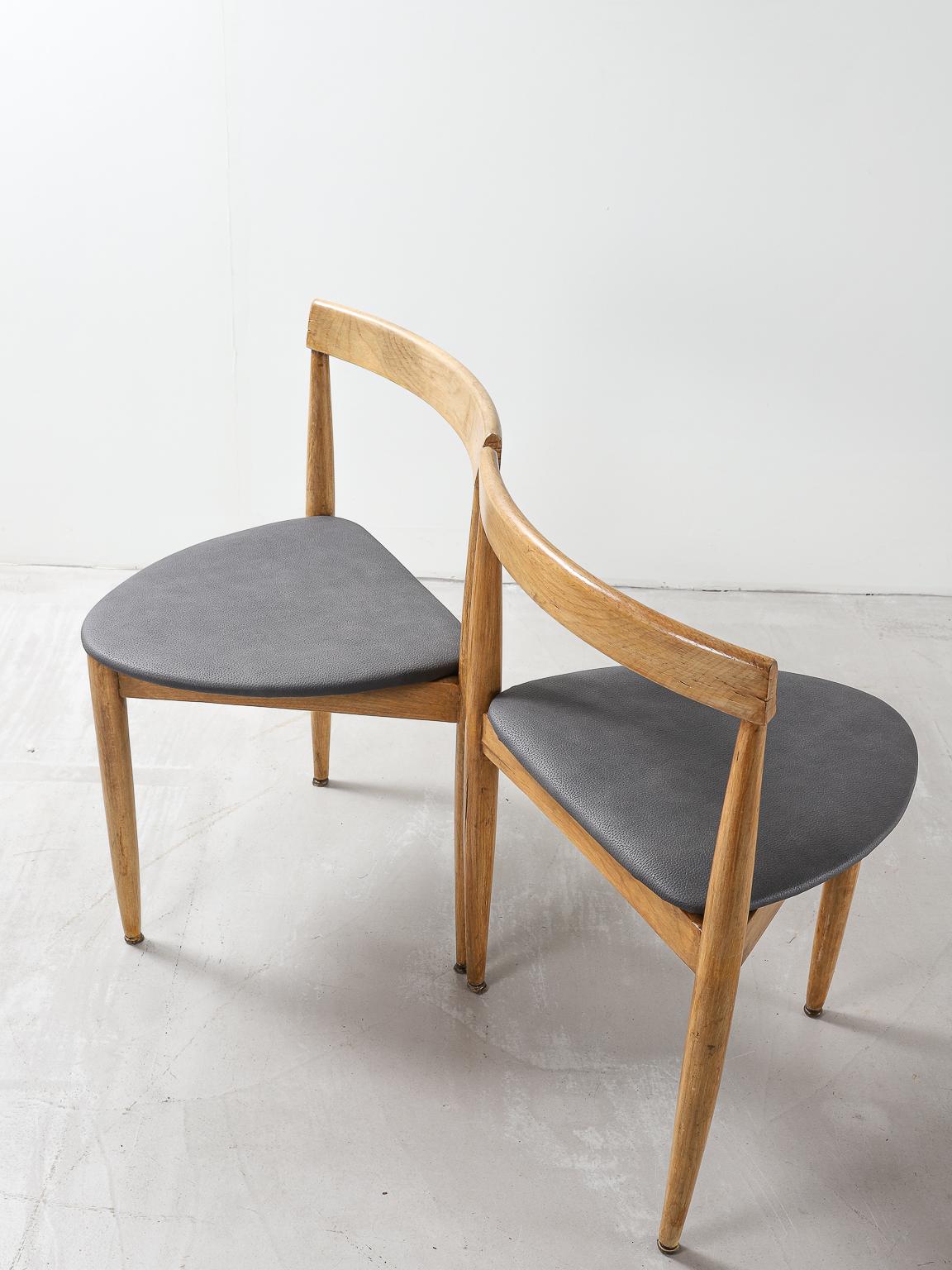Danish Set of 4 Hans Olsen for Frem Røjle Wood and Leather Side or Dining Chairs For Sale