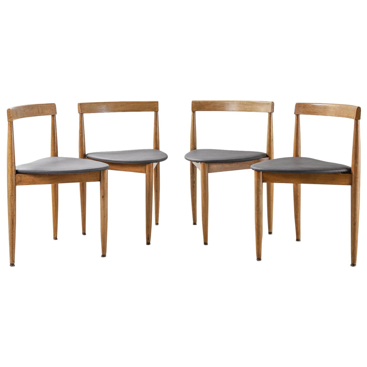 Set of 4 Hans Olsen for Frem Røjle Wood and Leather Side or Dining Chairs