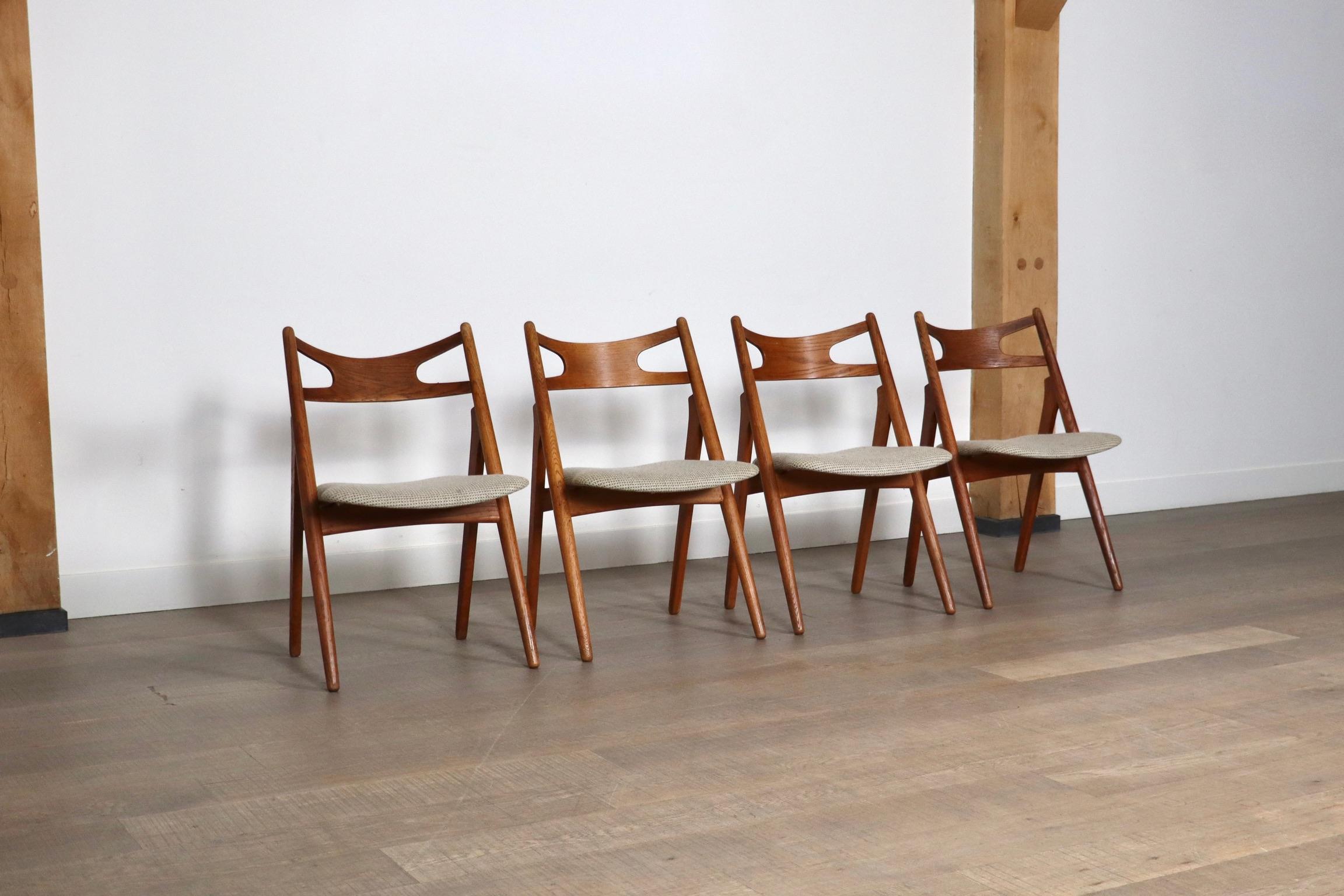 Upholstery Set Of 4 Hans Wegner CH29 Sawbuck Dining Chairs For Carl Hansen & Son, 1952